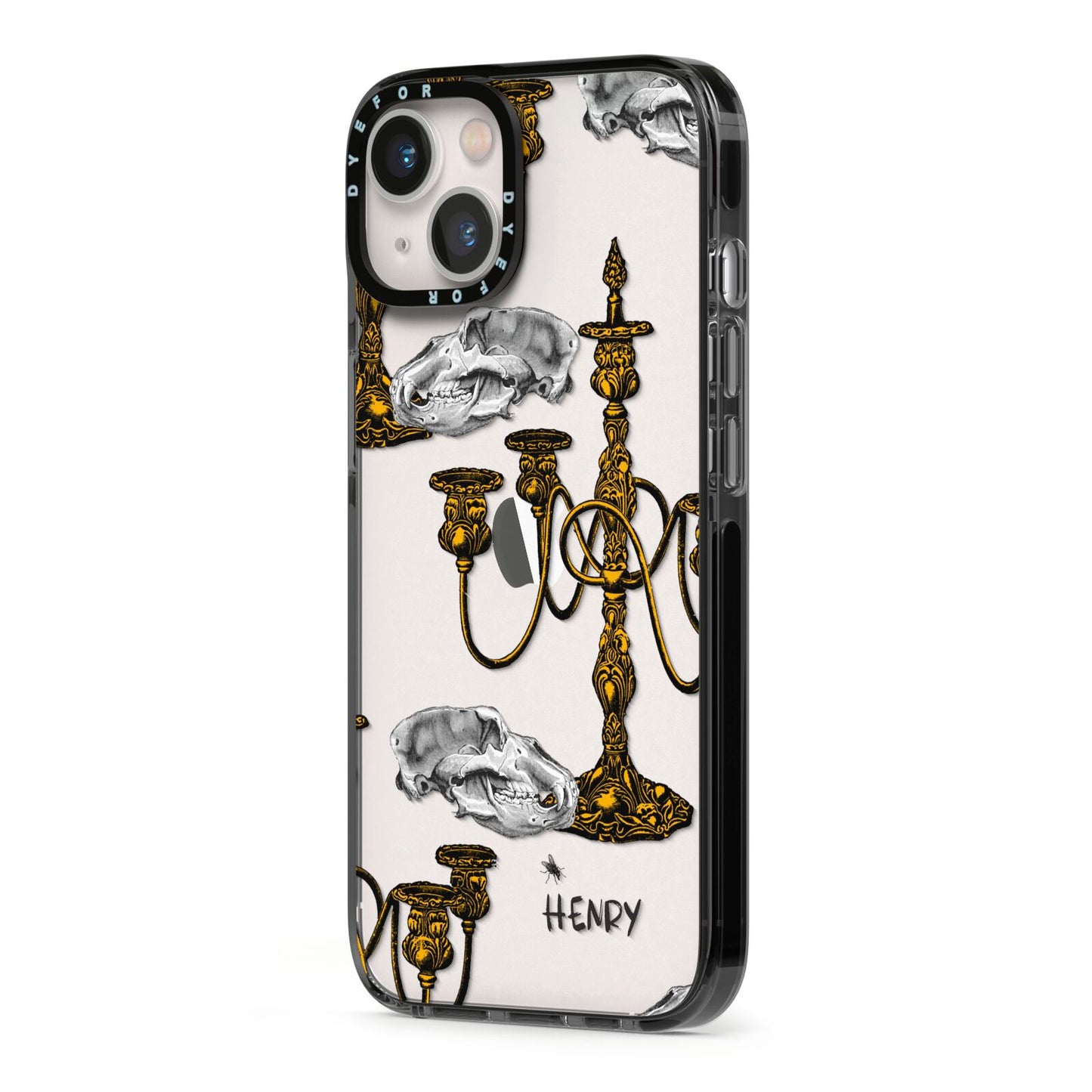 Halloween Candelabra Custom iPhone 13 Black Impact Case Side Angle on Silver phone