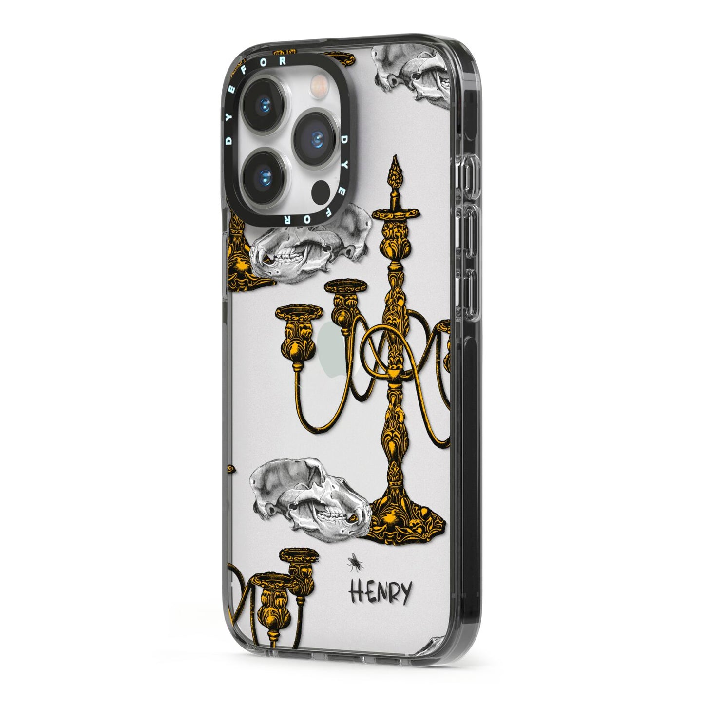 Halloween Candelabra Custom iPhone 13 Pro Black Impact Case Side Angle on Silver phone