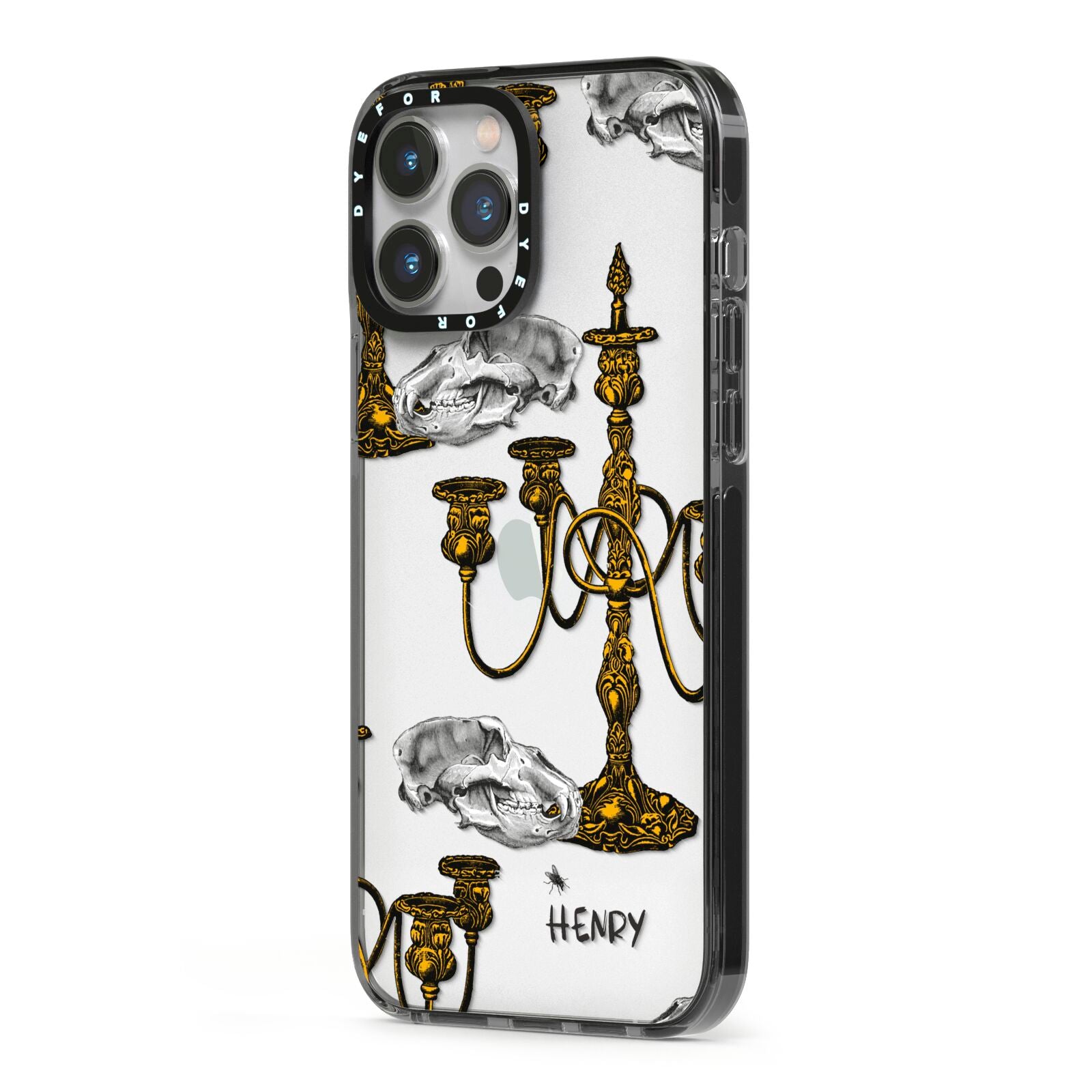 Halloween Candelabra Custom iPhone 13 Pro Max Black Impact Case Side Angle on Silver phone