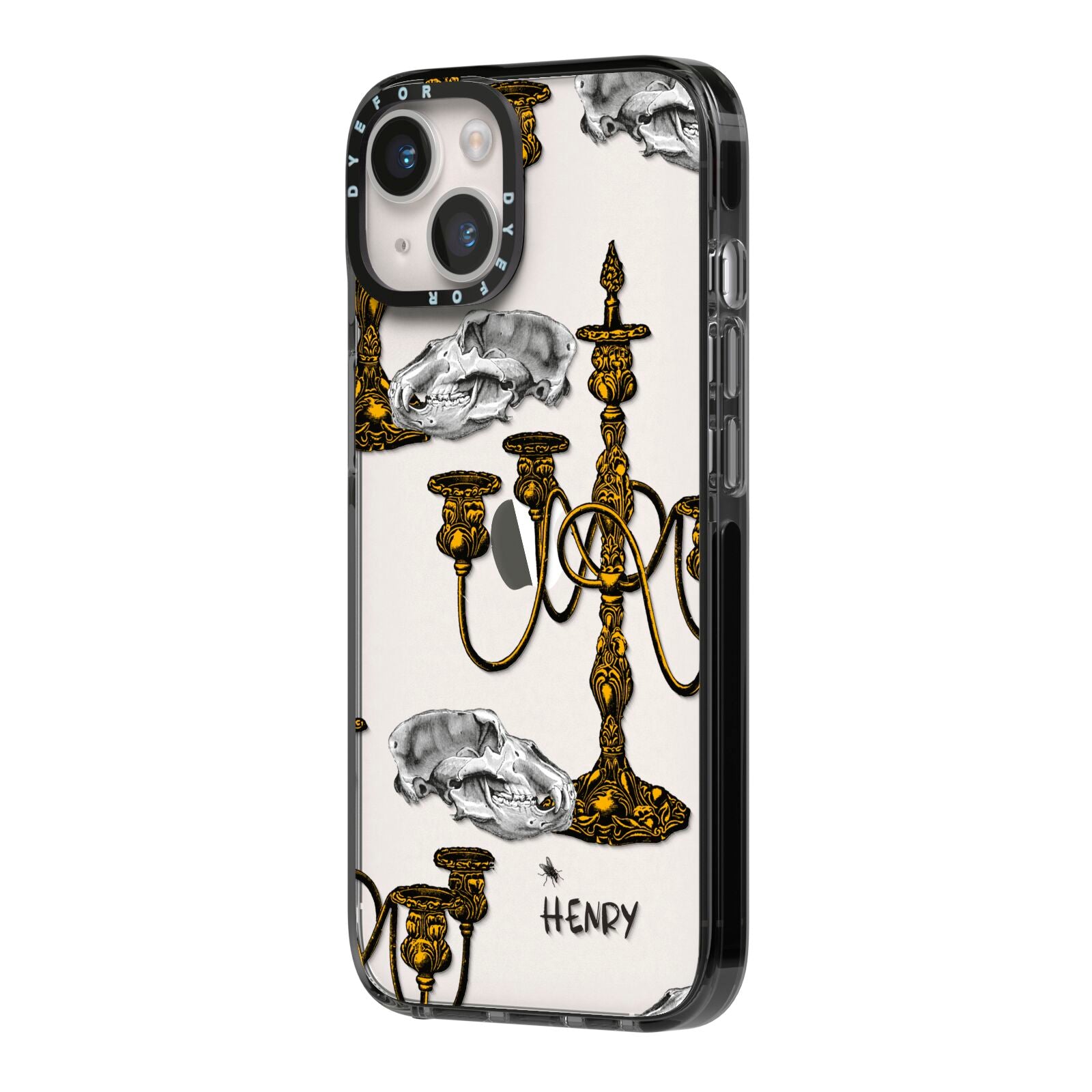 Halloween Candelabra Custom iPhone 14 Black Impact Case Side Angle on Silver phone