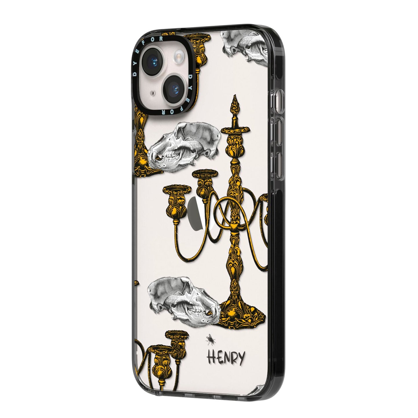 Halloween Candelabra Custom iPhone 14 Plus Black Impact Case Side Angle on Silver phone