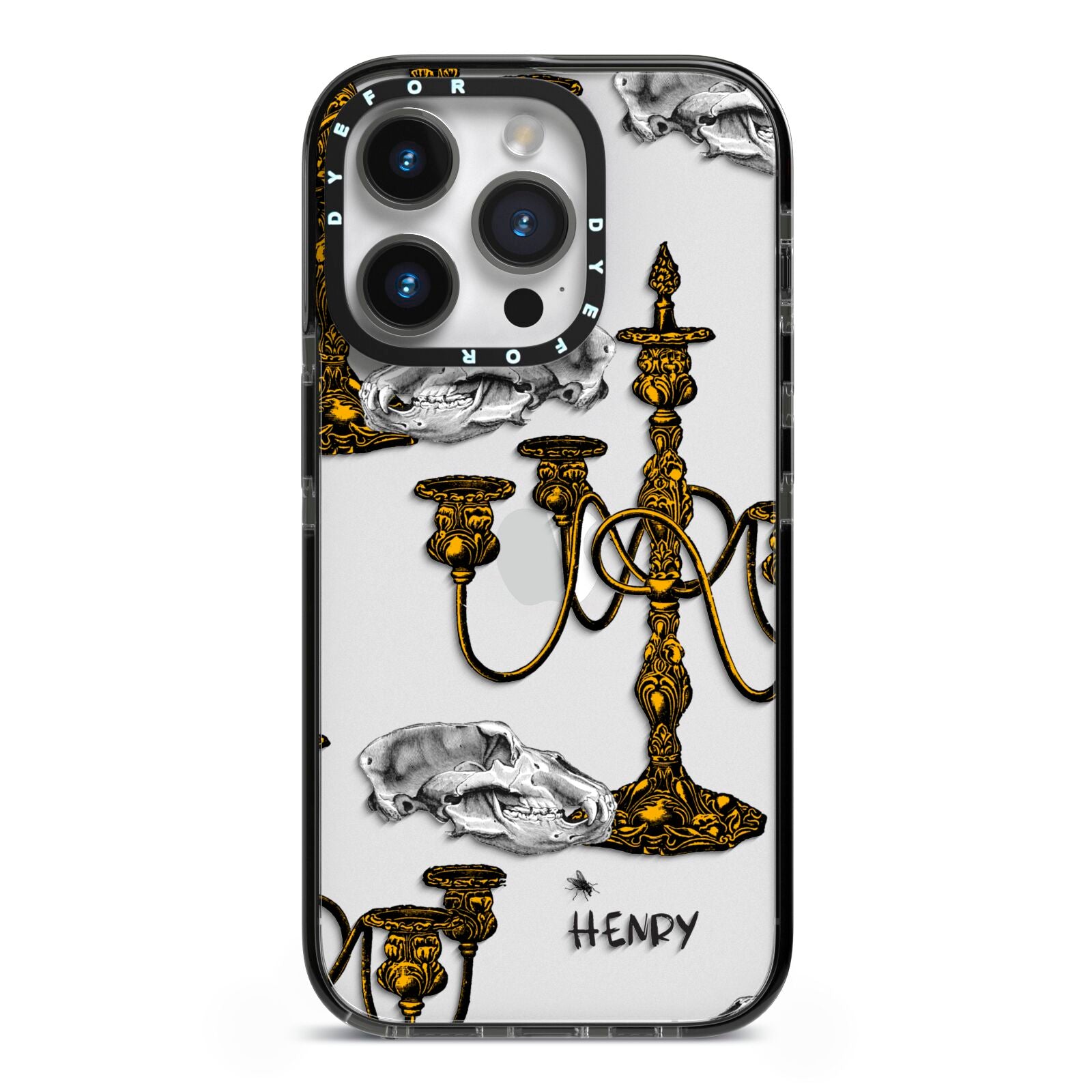 Halloween Candelabra Custom iPhone 14 Pro Black Impact Case on Silver phone