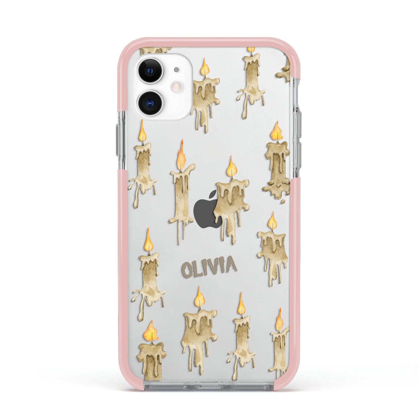 Halloween Creepy Candles Custom Apple iPhone 11 in White with Pink Impact Case