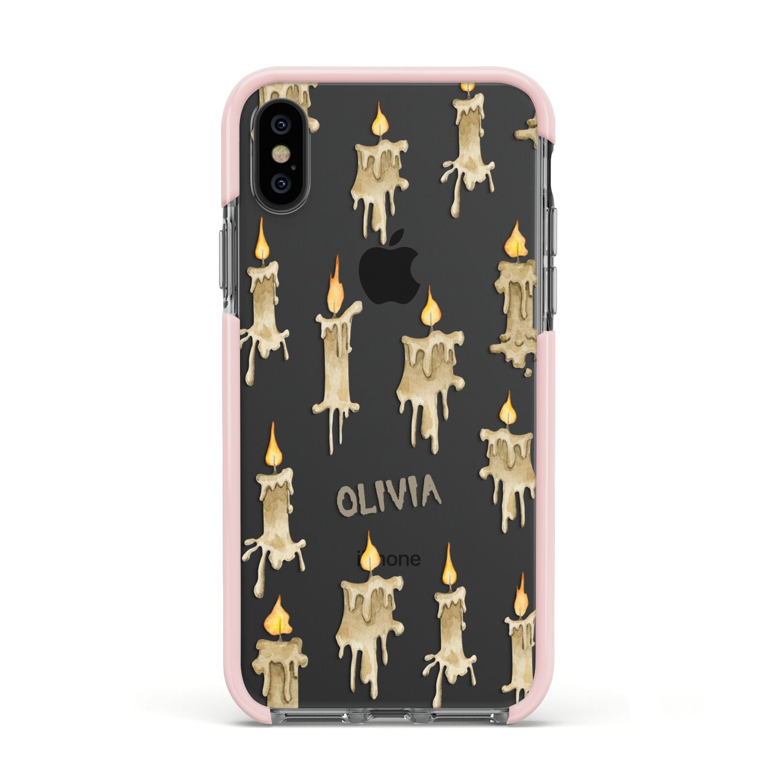 Halloween Creepy Candles Custom Apple iPhone Xs Impact Case Pink Edge on Black Phone