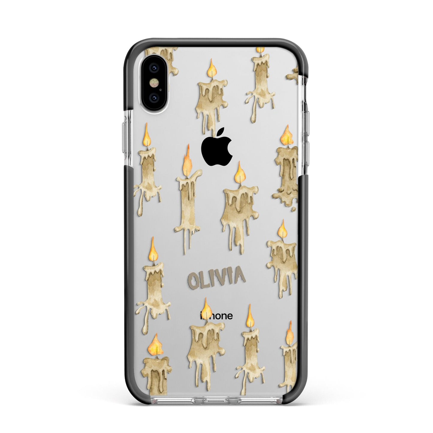 Halloween Creepy Candles Custom Apple iPhone Xs Max Impact Case Black Edge on Silver Phone