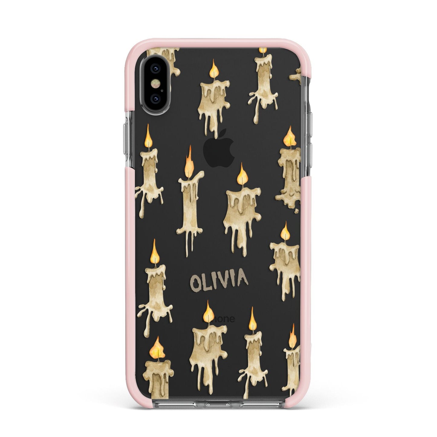 Halloween Creepy Candles Custom Apple iPhone Xs Max Impact Case Pink Edge on Black Phone