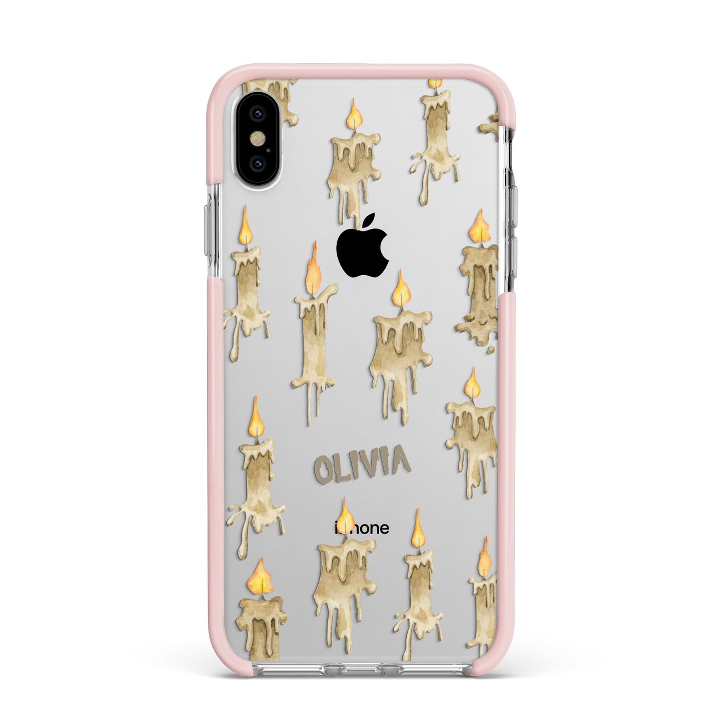 Halloween Creepy Candles Custom Apple iPhone Xs Max Impact Case Pink Edge on Silver Phone