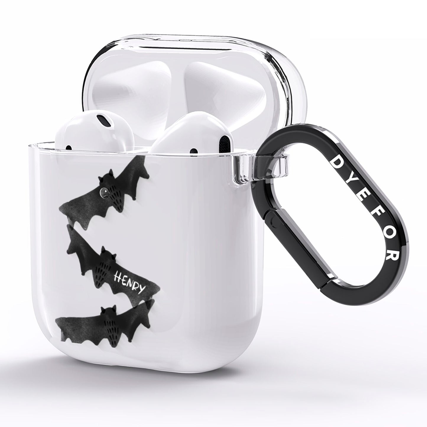 Halloween Custom Black Bats AirPods Clear Case Side Image