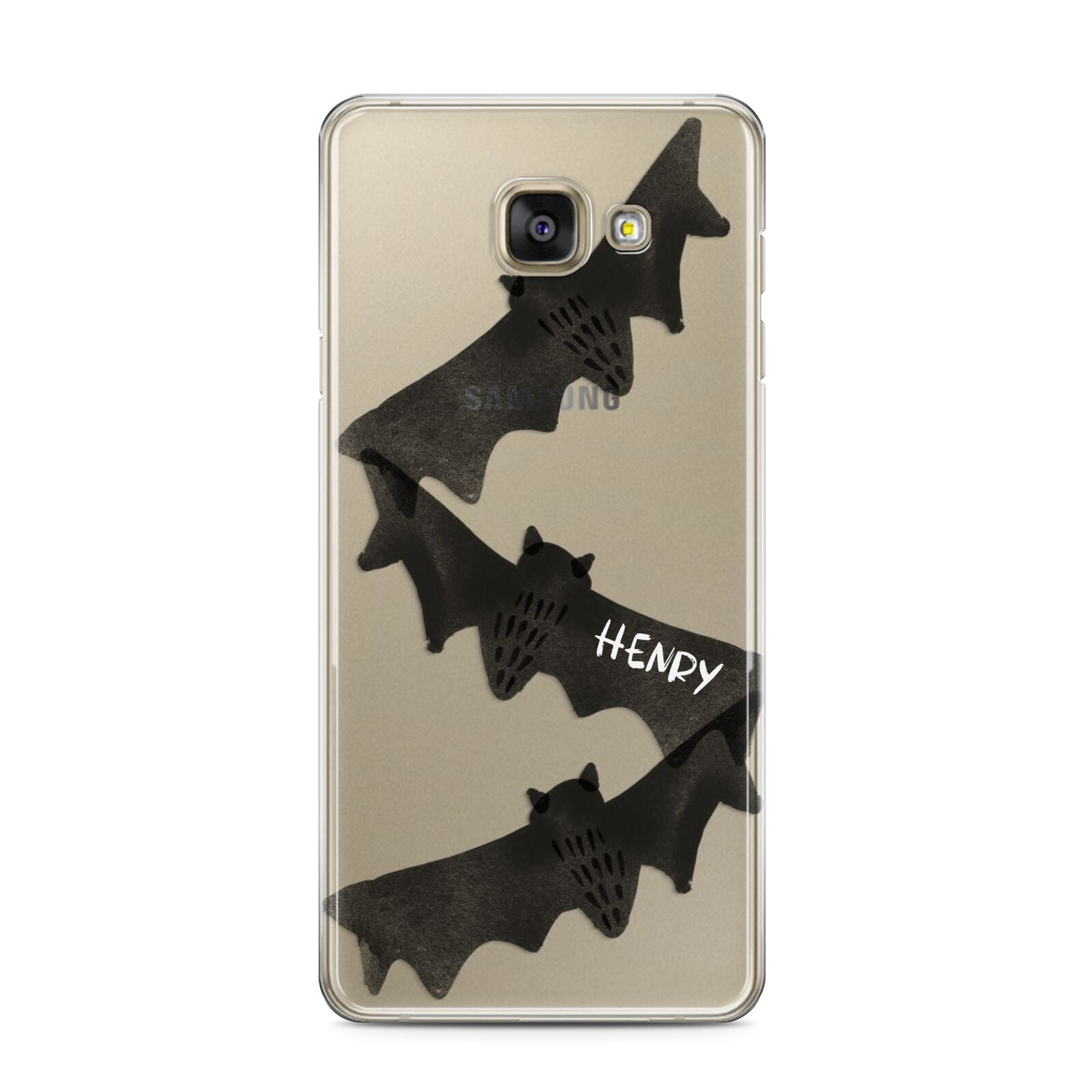 Halloween Custom Black Bats Samsung Galaxy A3 2016 Case on gold phone