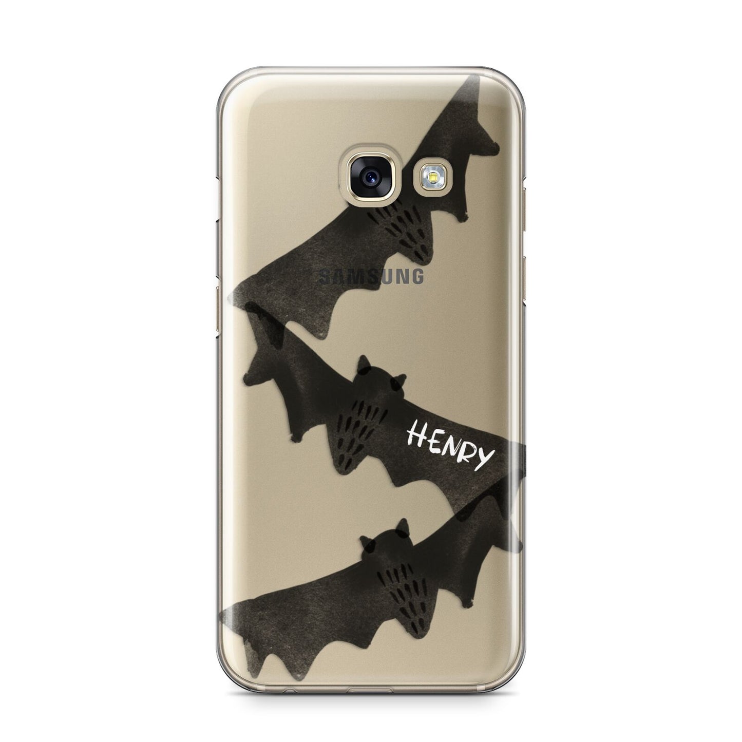 Halloween Custom Black Bats Samsung Galaxy A3 2017 Case on gold phone