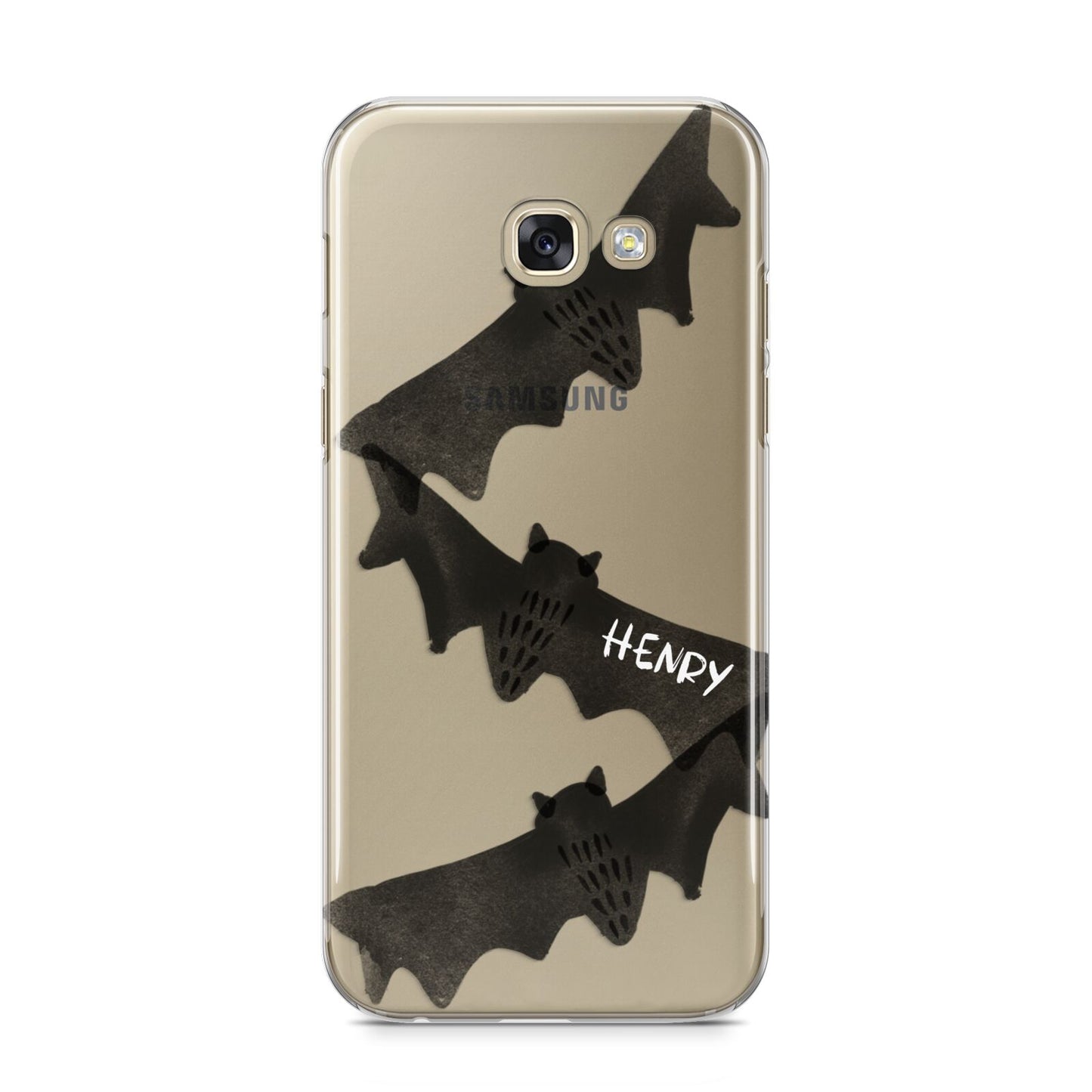 Halloween Custom Black Bats Samsung Galaxy A5 2017 Case on gold phone