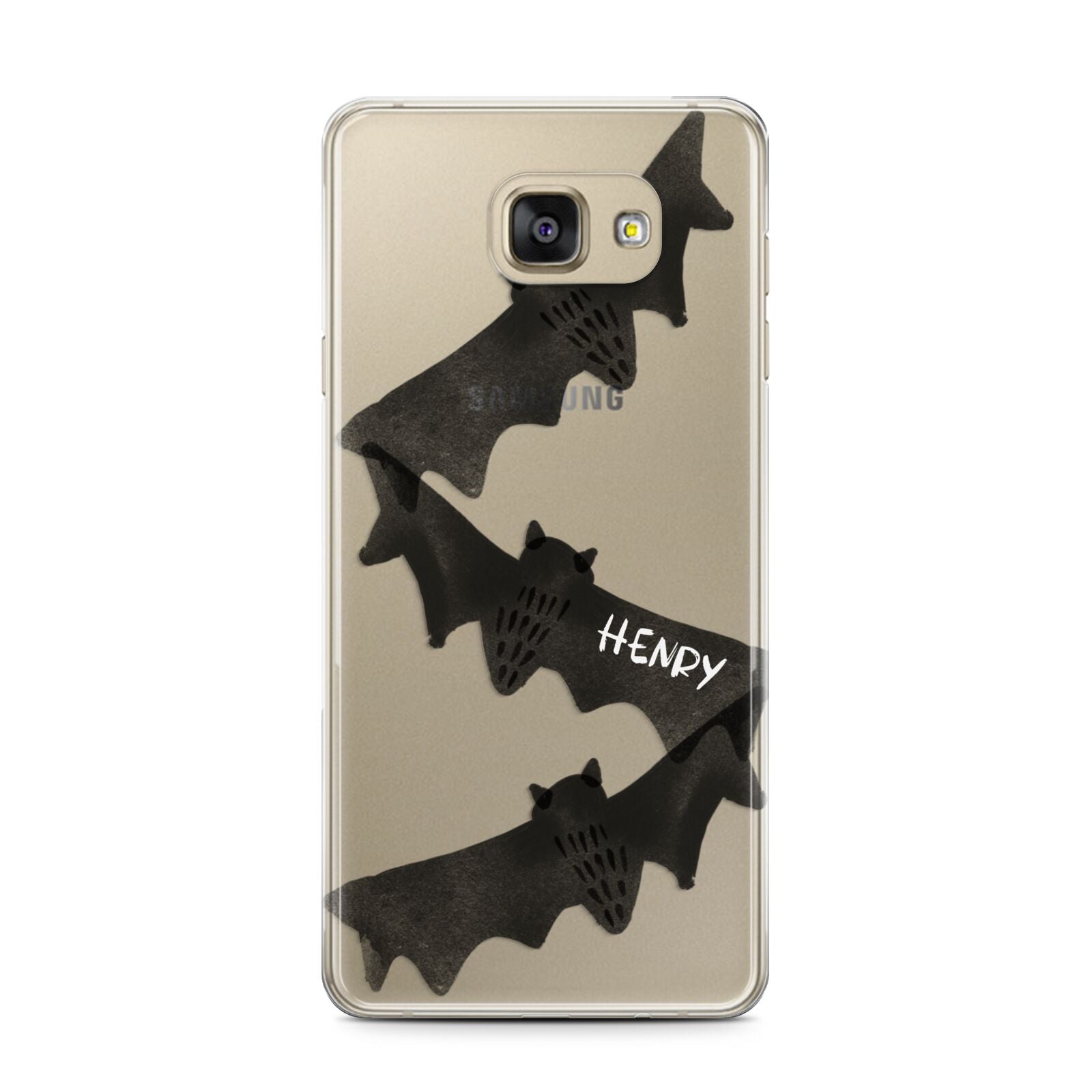 Halloween Custom Black Bats Samsung Galaxy A7 2016 Case on gold phone