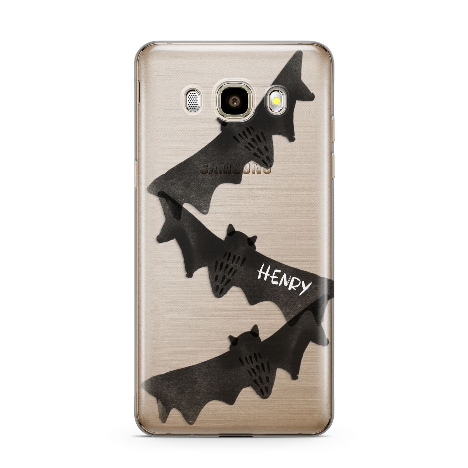 Halloween Custom Black Bats Samsung Galaxy J7 2016 Case on gold phone