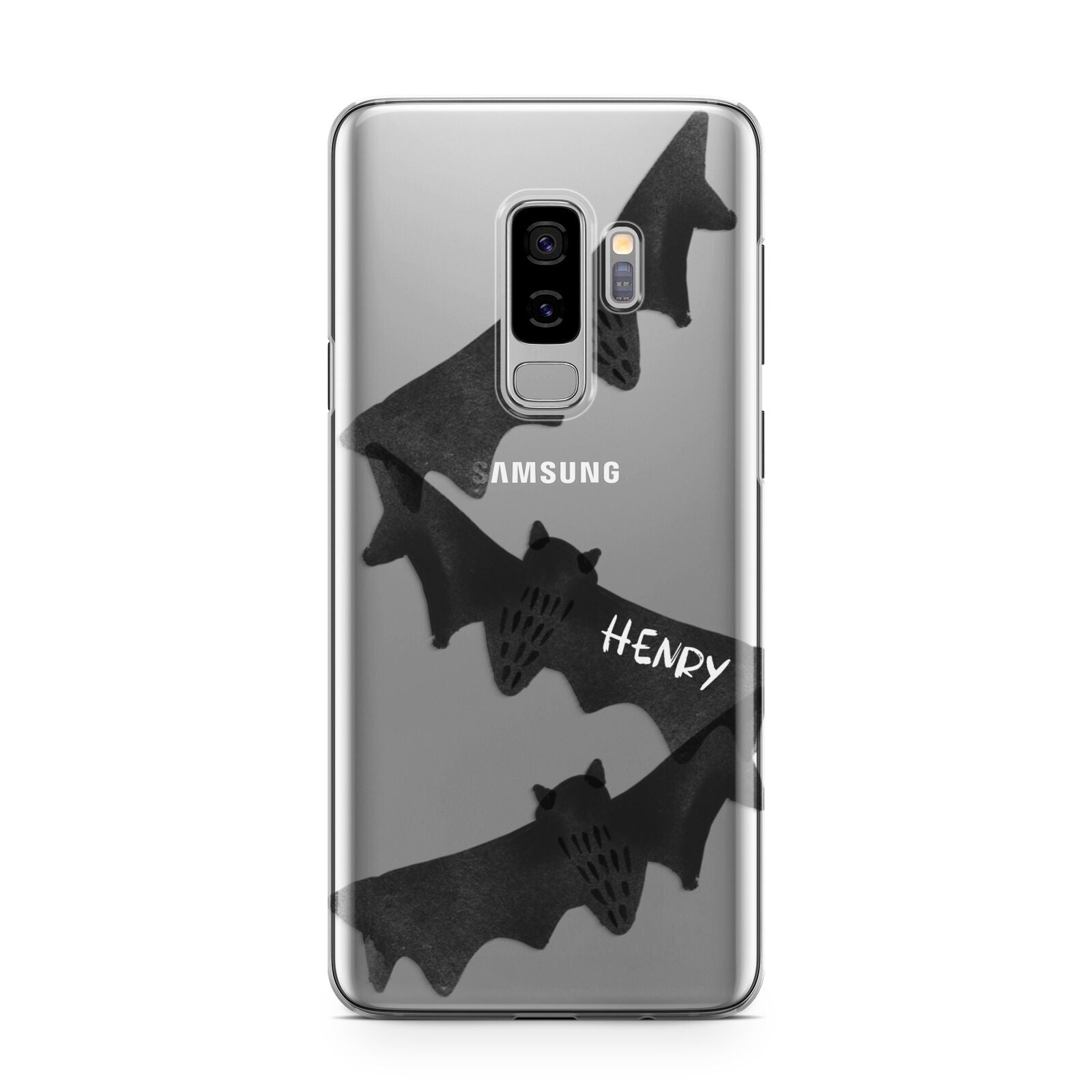 Halloween Custom Black Bats Samsung Galaxy S9 Plus Case on Silver phone