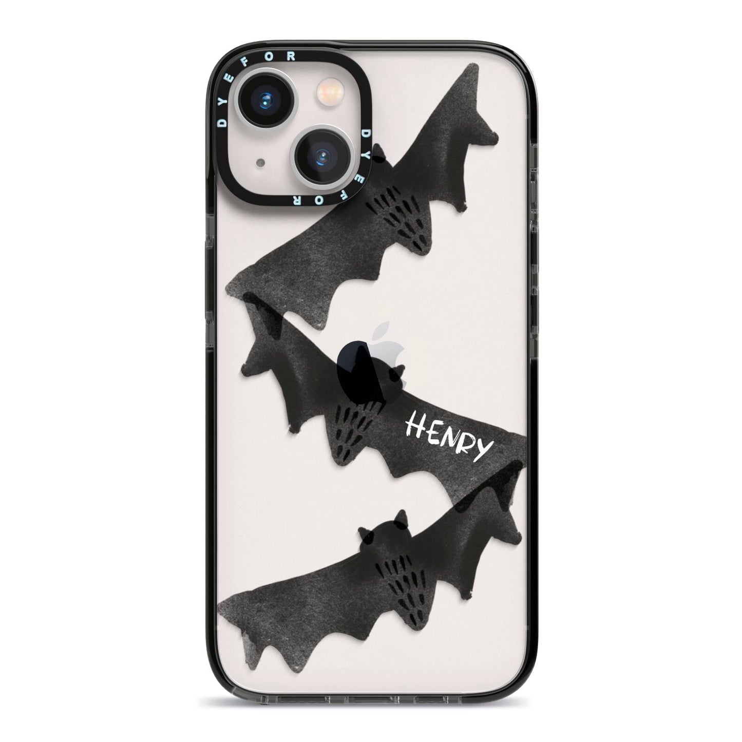 Halloween Custom Black Bats iPhone 13 Black Impact Case on Silver phone