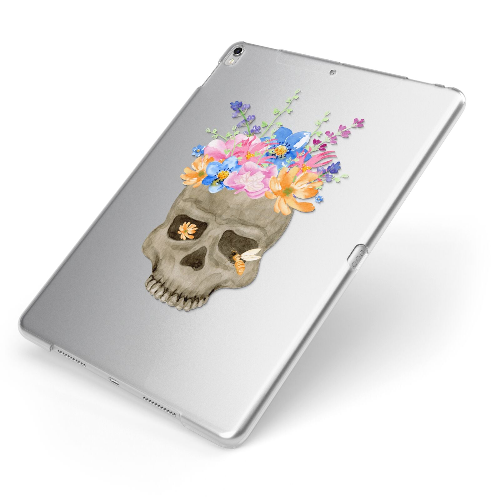 Halloween Flower Skull Apple iPad Case on Silver iPad Side View