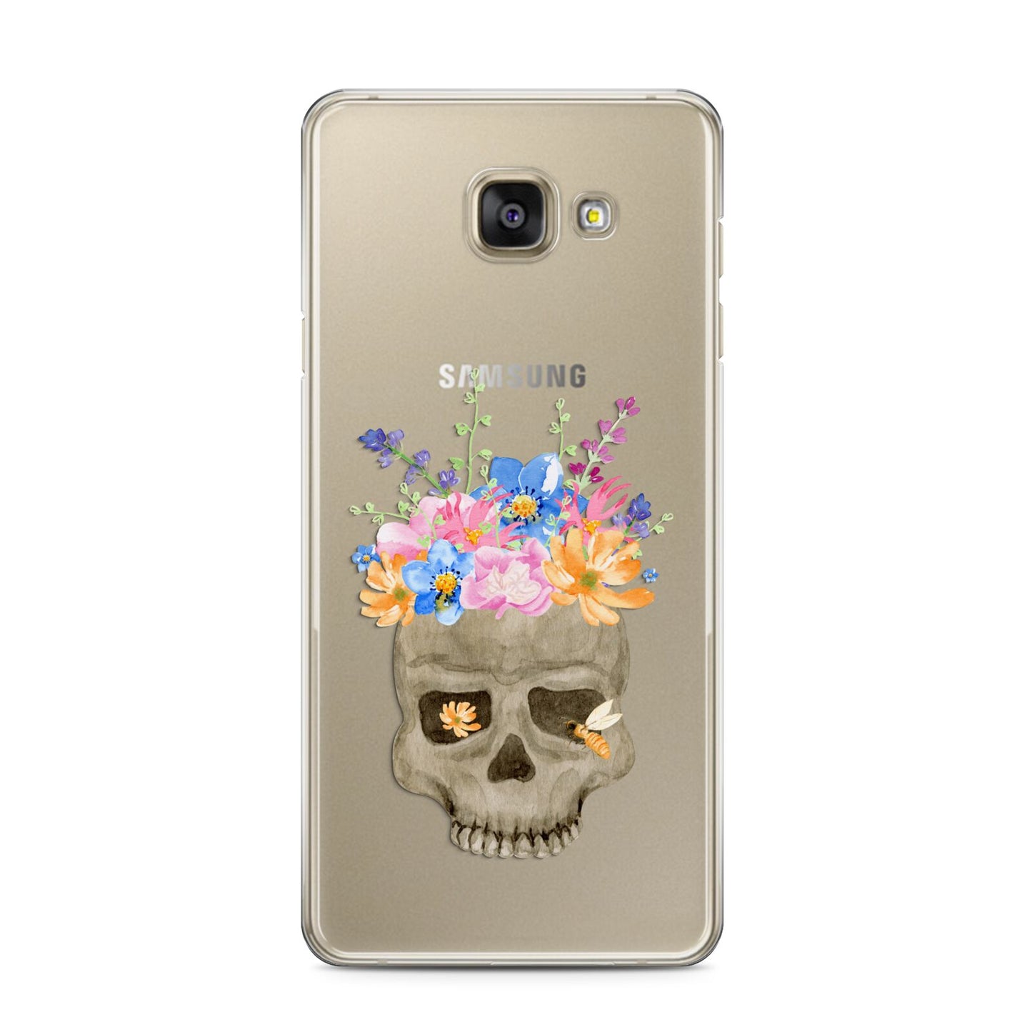 Halloween Flower Skull Samsung Galaxy A3 2016 Case on gold phone