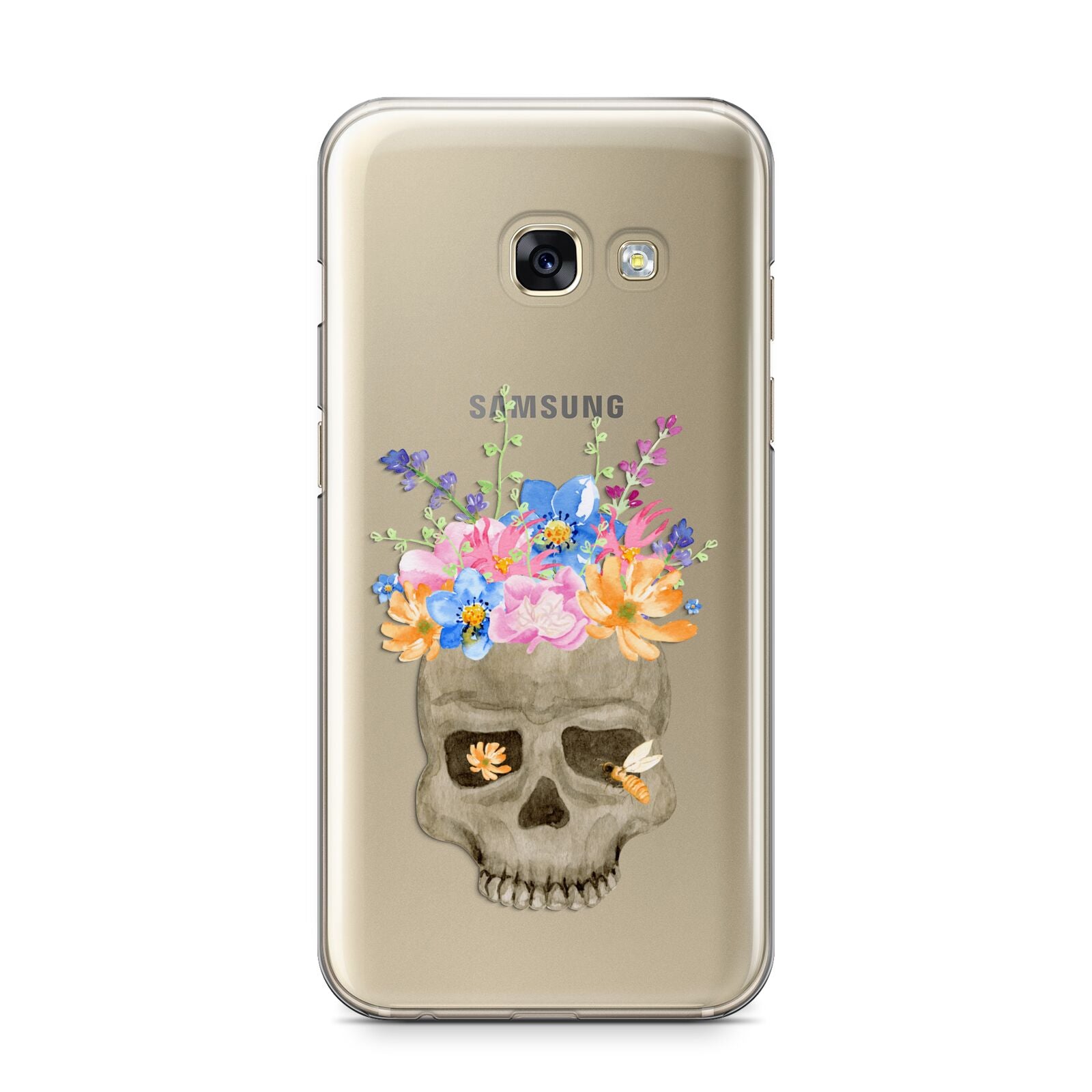 Halloween Flower Skull Samsung Galaxy A3 2017 Case on gold phone