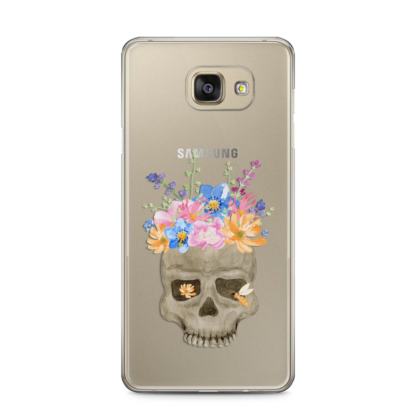 Halloween Flower Skull Samsung Galaxy A5 2016 Case on gold phone