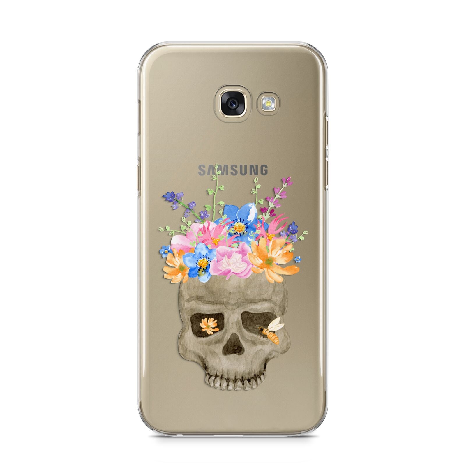 Halloween Flower Skull Samsung Galaxy A5 2017 Case on gold phone