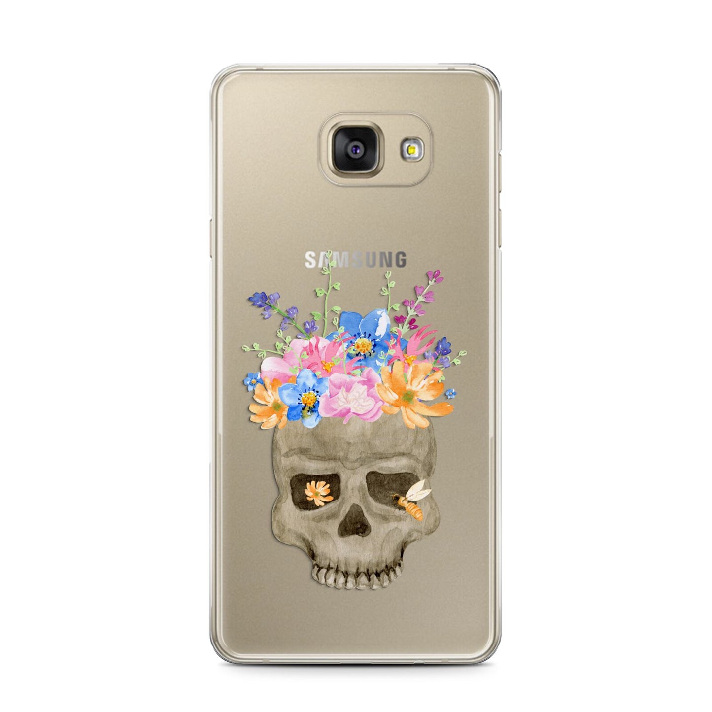 Halloween Flower Skull Samsung Galaxy A7 2016 Case on gold phone