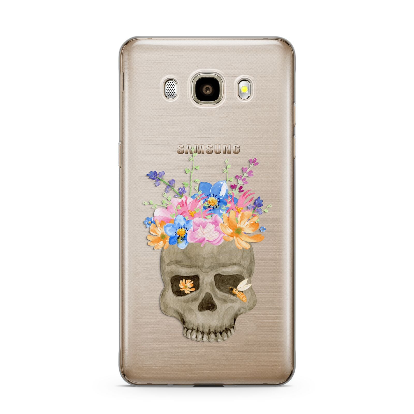 Halloween Flower Skull Samsung Galaxy J7 2016 Case on gold phone