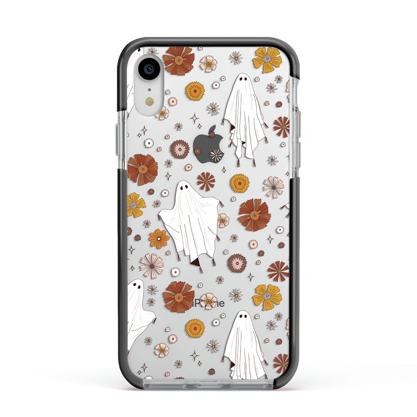 Halloween Ghost Apple iPhone XR Impact Case Black Edge on Silver Phone