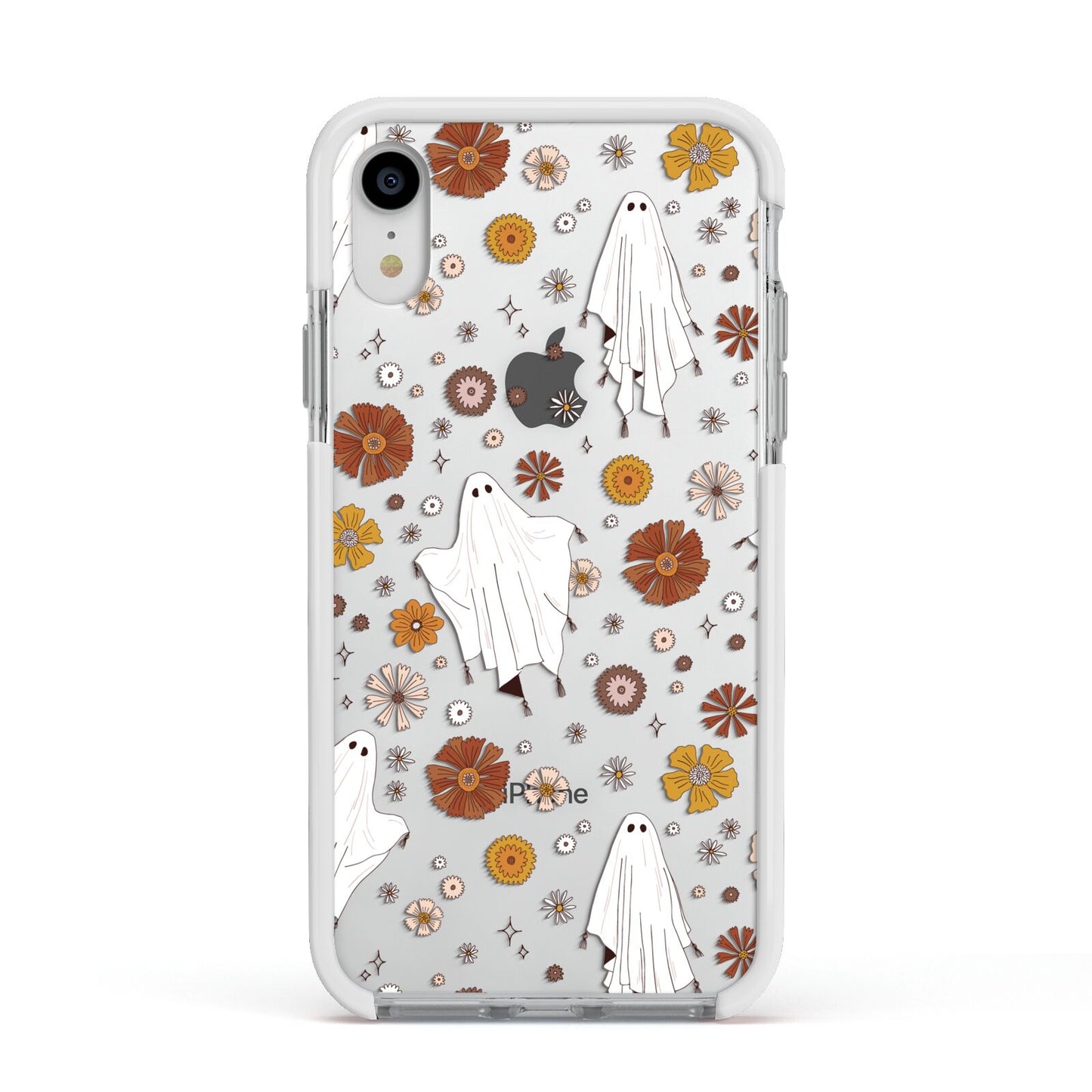 Halloween Ghost Apple iPhone XR Impact Case White Edge on Silver Phone
