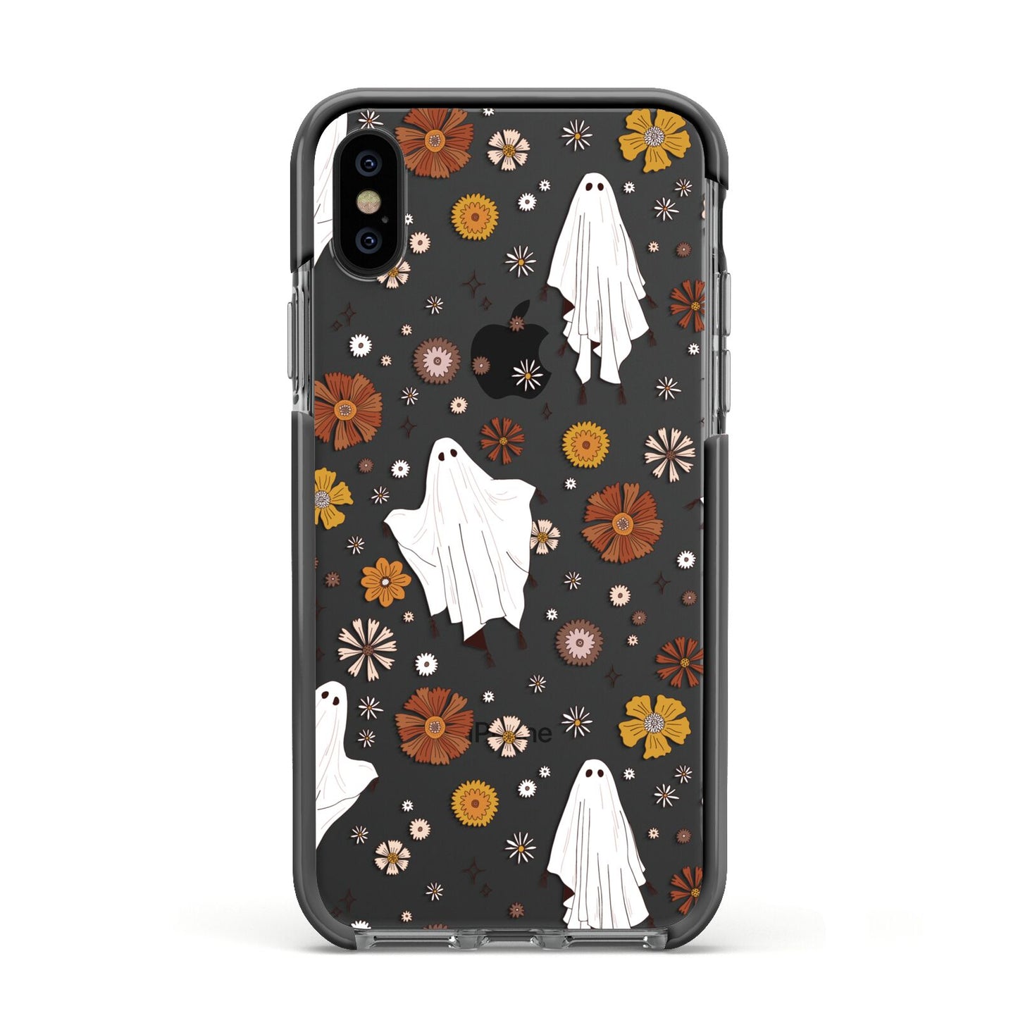 Halloween Ghost Apple iPhone Xs Impact Case Black Edge on Black Phone