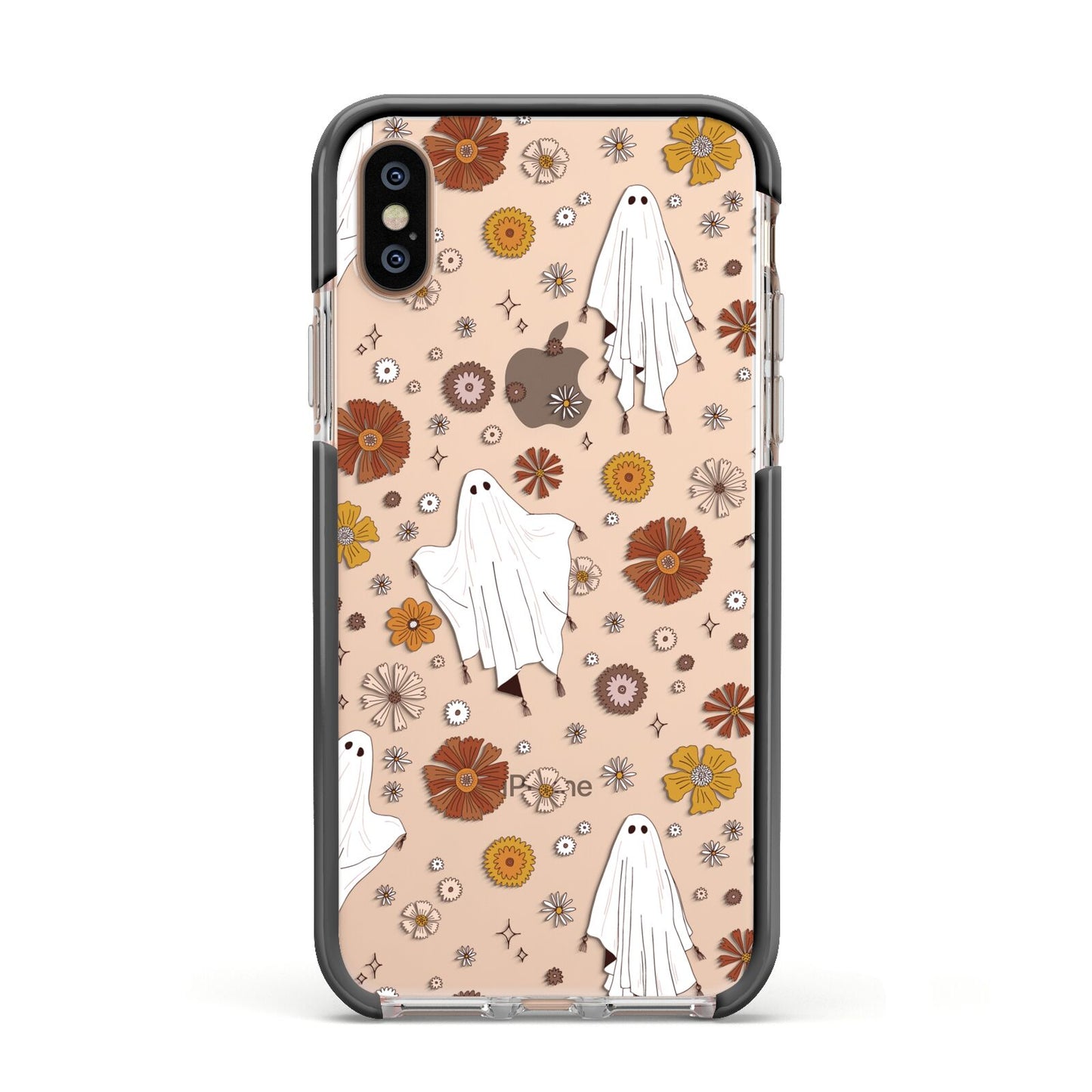 Halloween Ghost Apple iPhone Xs Impact Case Black Edge on Gold Phone