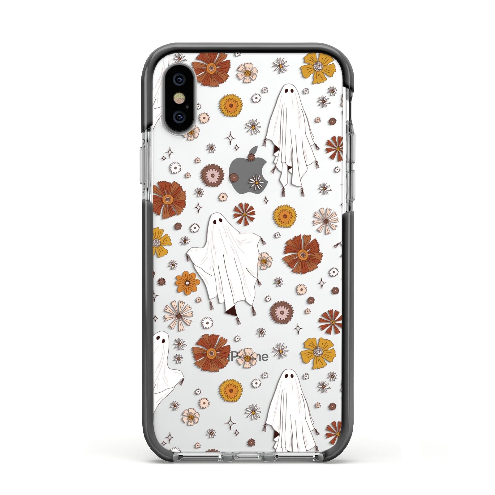 Halloween Ghost Apple iPhone Xs Impact Case Black Edge on Silver Phone