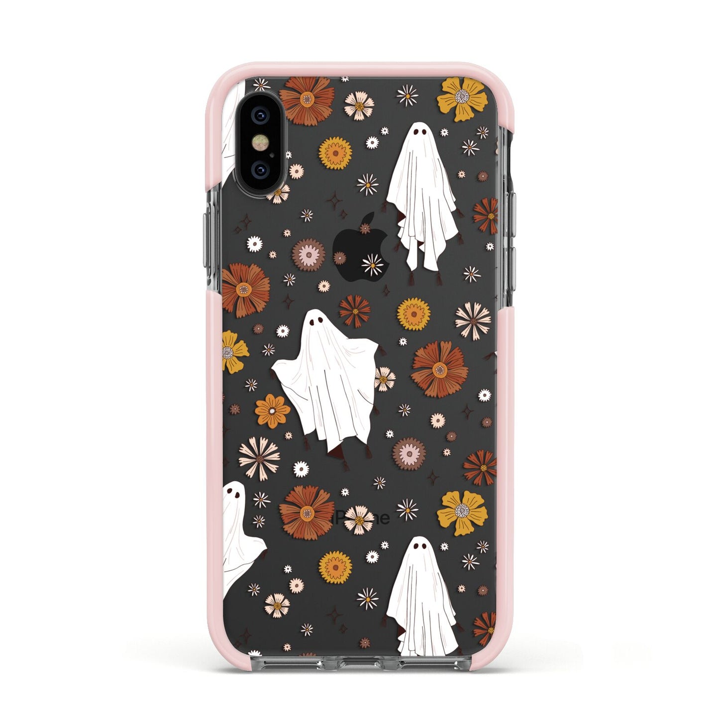 Halloween Ghost Apple iPhone Xs Impact Case Pink Edge on Black Phone