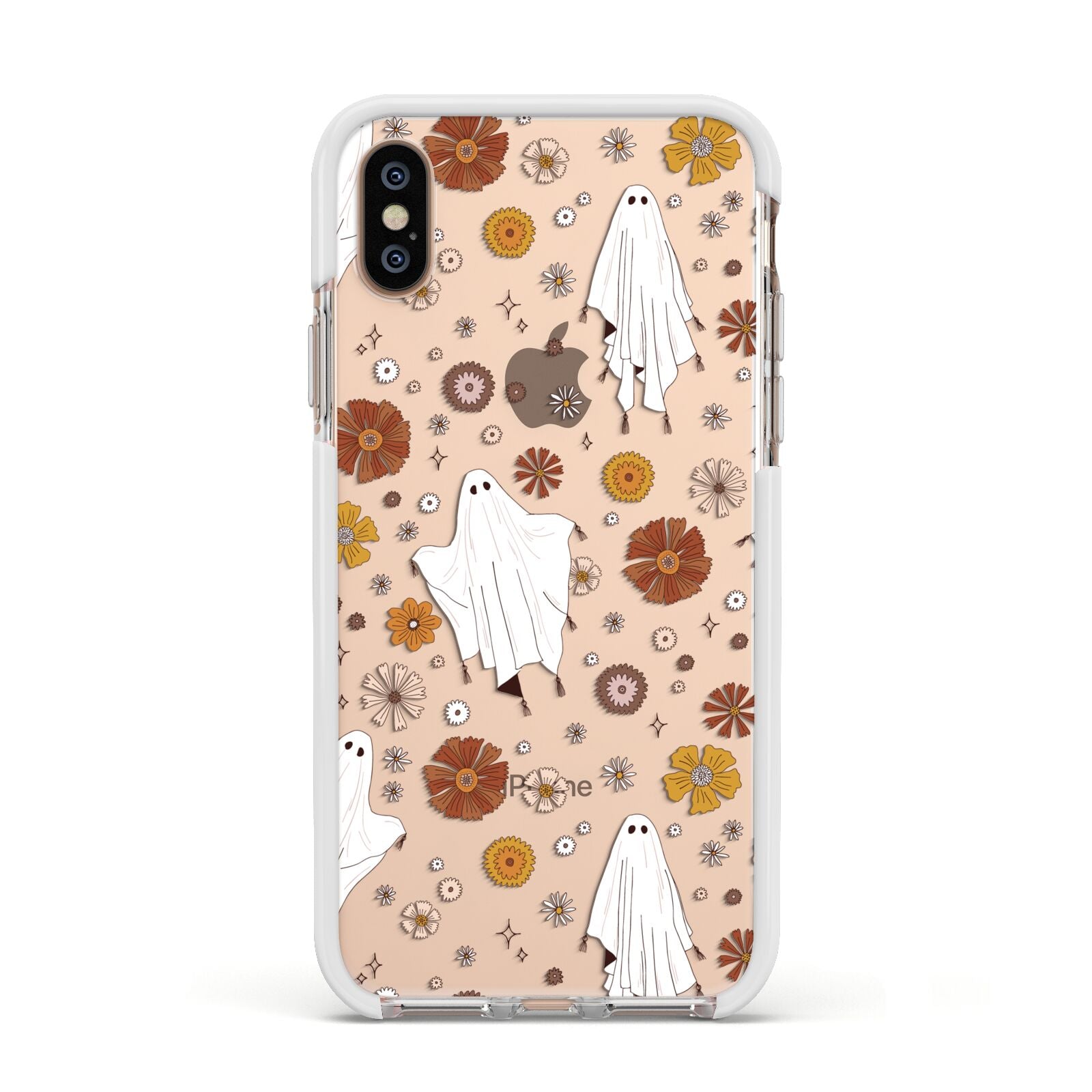 Halloween Ghost Apple iPhone Xs Impact Case White Edge on Gold Phone