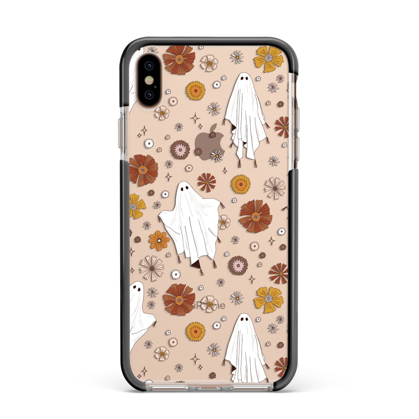 Halloween Ghost Apple iPhone Xs Max Impact Case Black Edge on Gold Phone