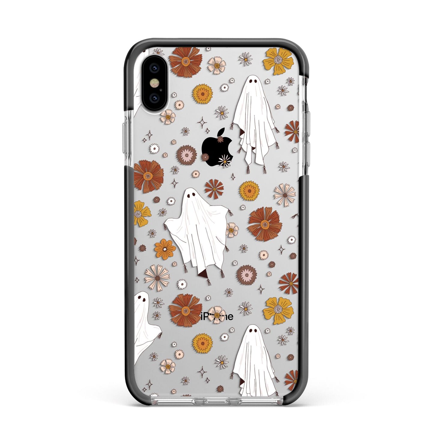 Halloween Ghost Apple iPhone Xs Max Impact Case Black Edge on Silver Phone