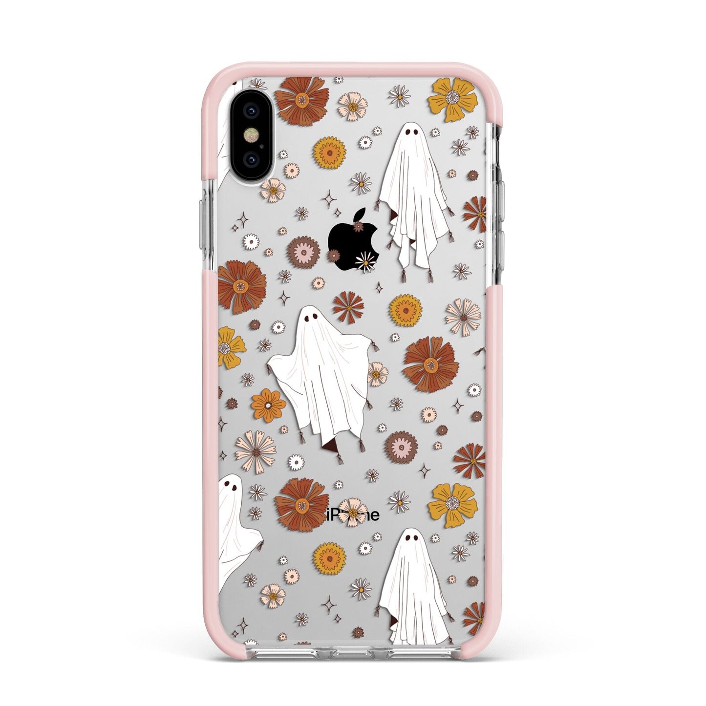Halloween Ghost Apple iPhone Xs Max Impact Case Pink Edge on Silver Phone