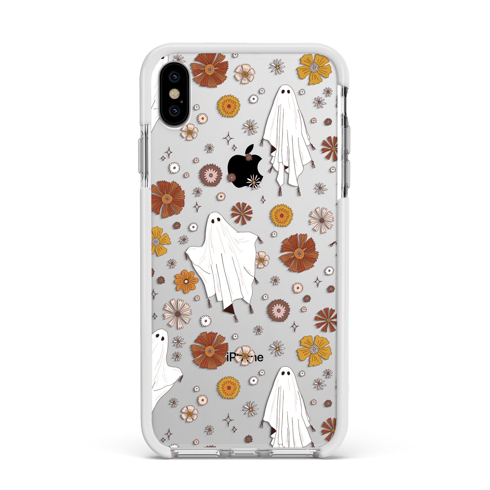 Halloween Ghost Apple iPhone Xs Max Impact Case White Edge on Silver Phone