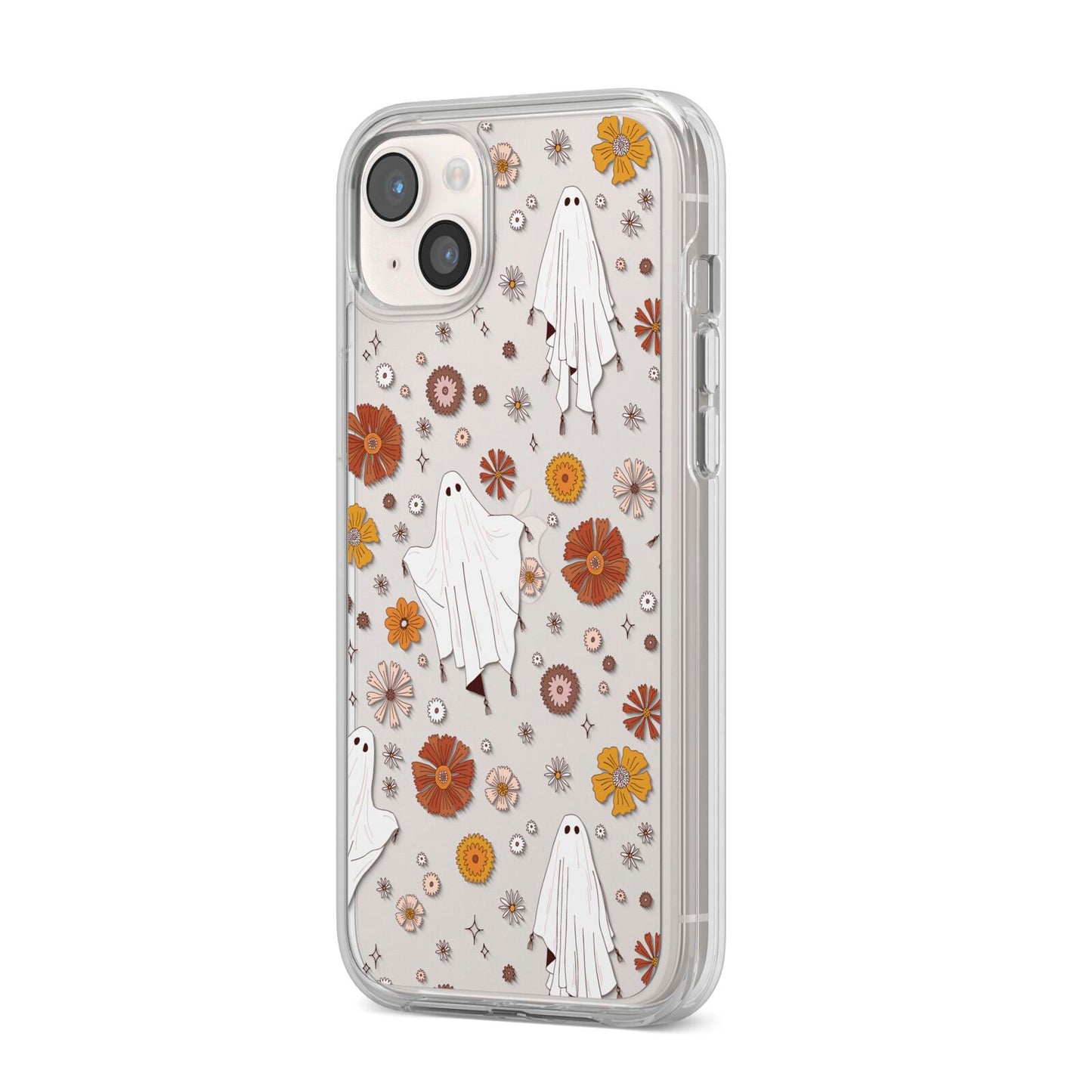 Halloween Ghost iPhone 14 Plus Clear Tough Case Starlight Angled Image