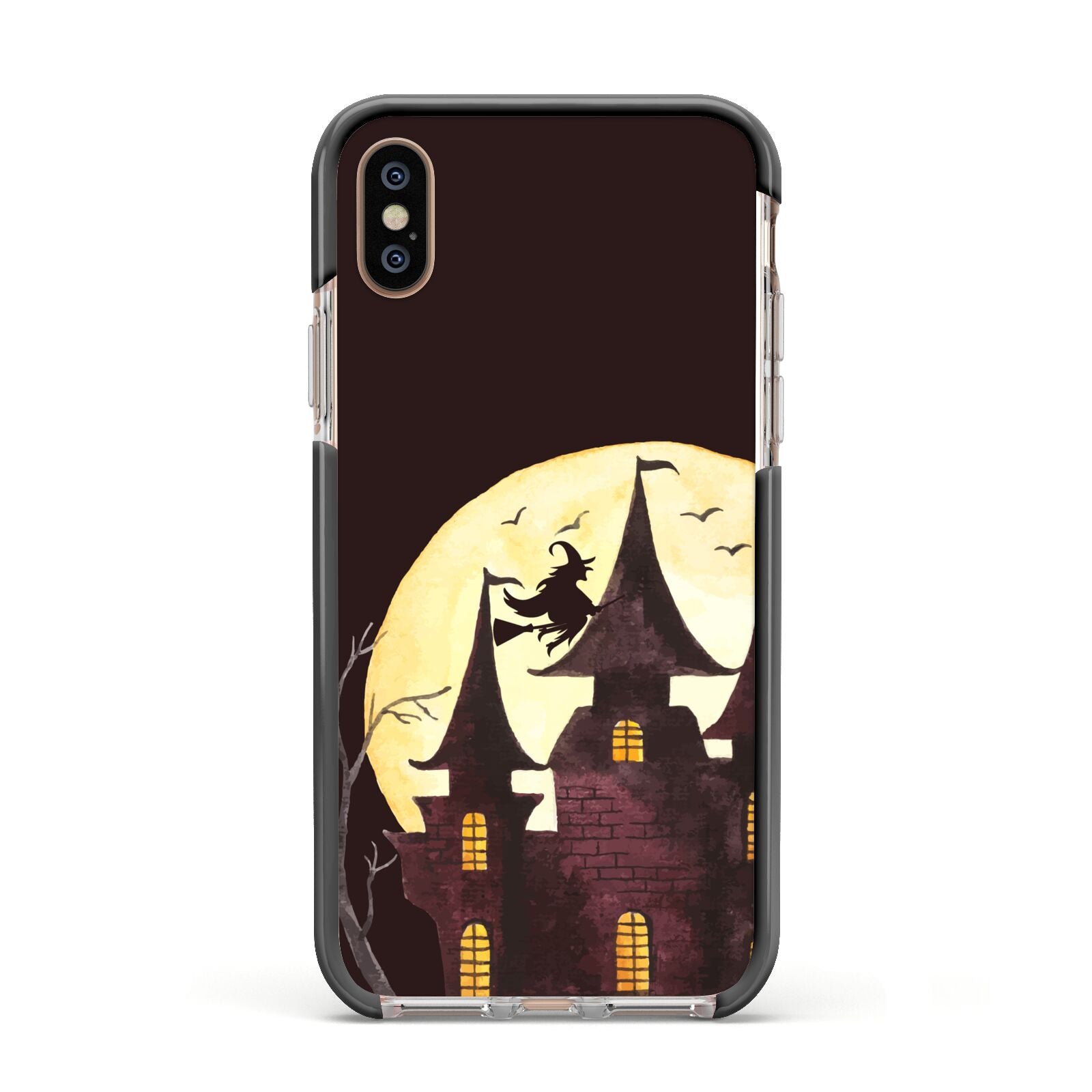 Halloween Haunted House Apple iPhone Xs Impact Case Black Edge on Gold Phone