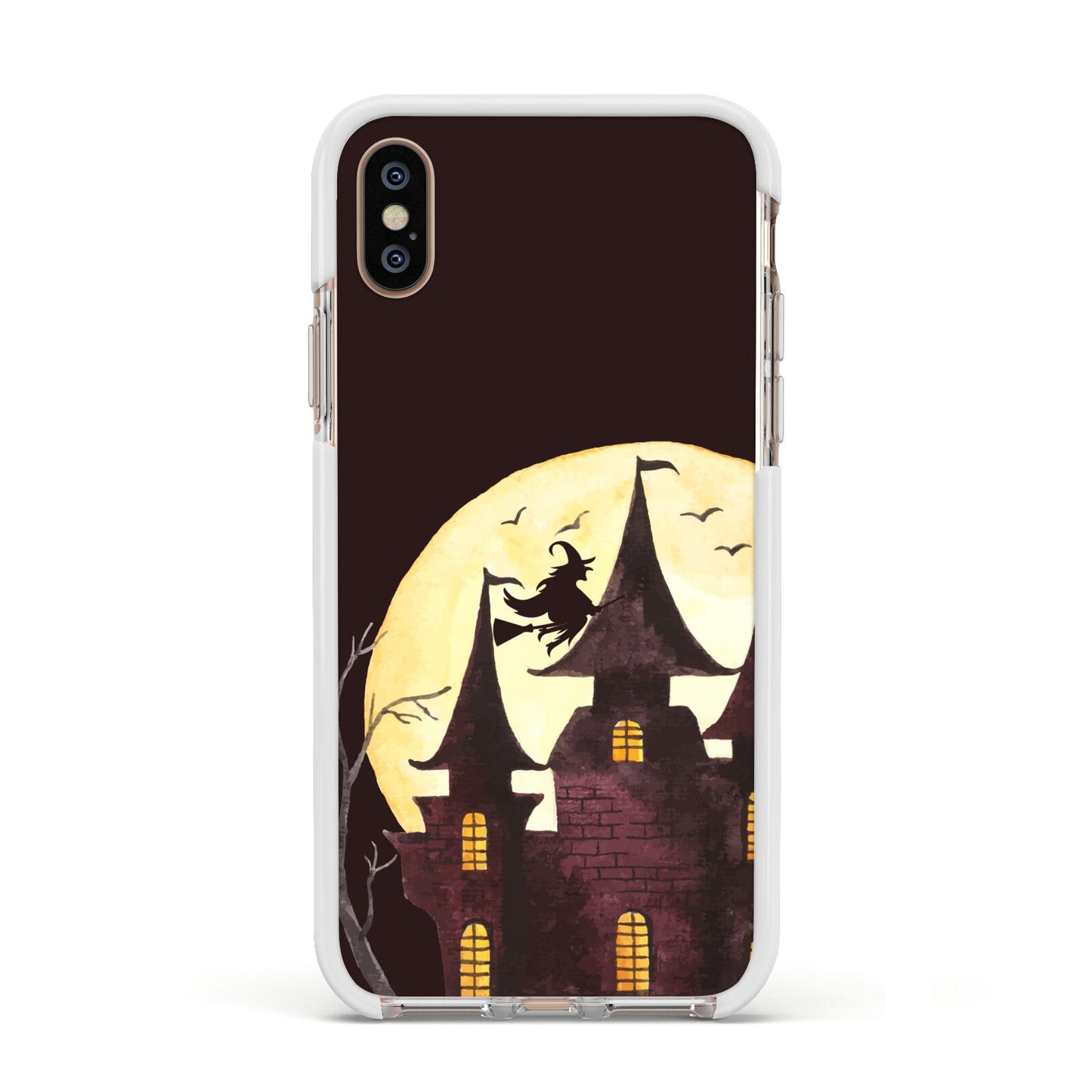 Halloween Haunted House Apple iPhone Xs Impact Case White Edge on Gold Phone