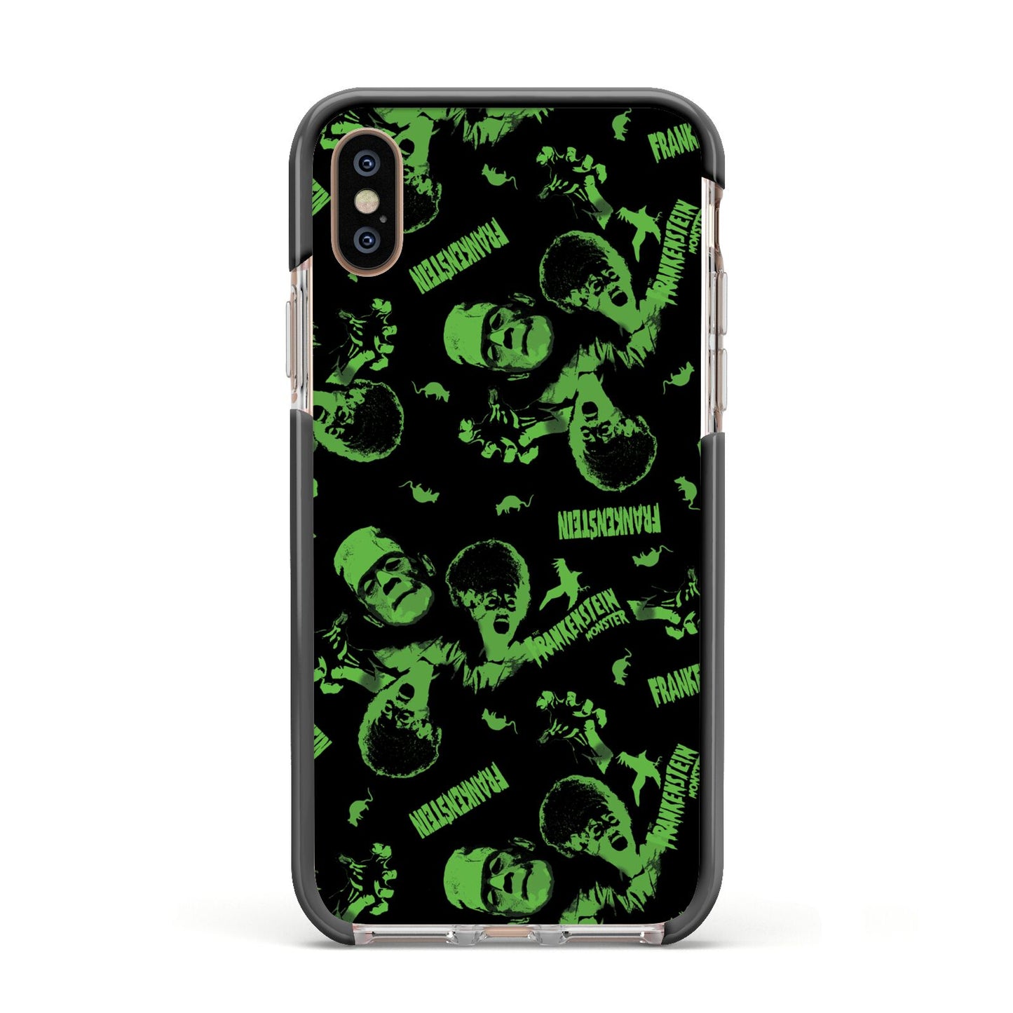 Halloween Monster Apple iPhone Xs Impact Case Black Edge on Gold Phone