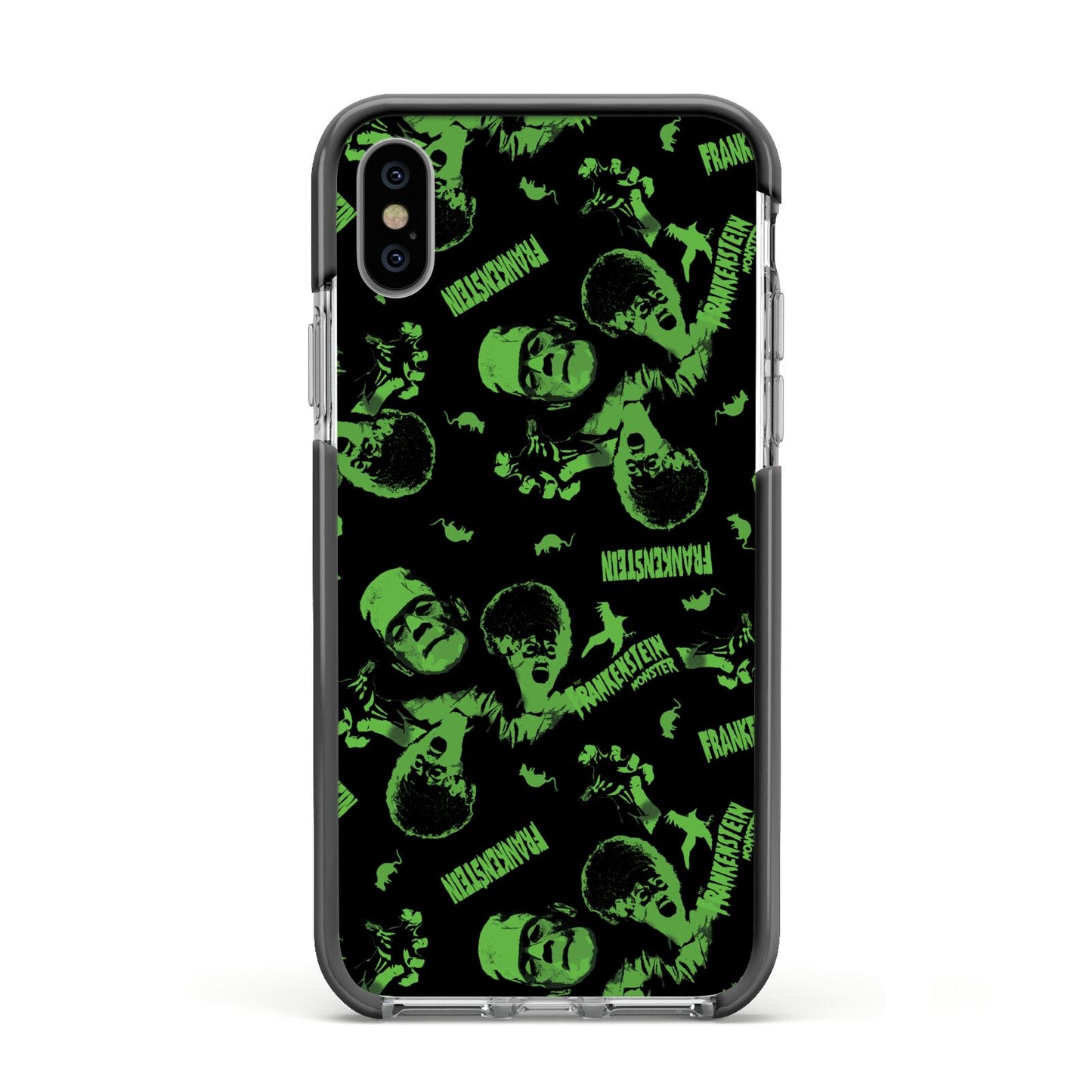 Halloween Monster Apple iPhone Xs Impact Case Black Edge on Silver Phone