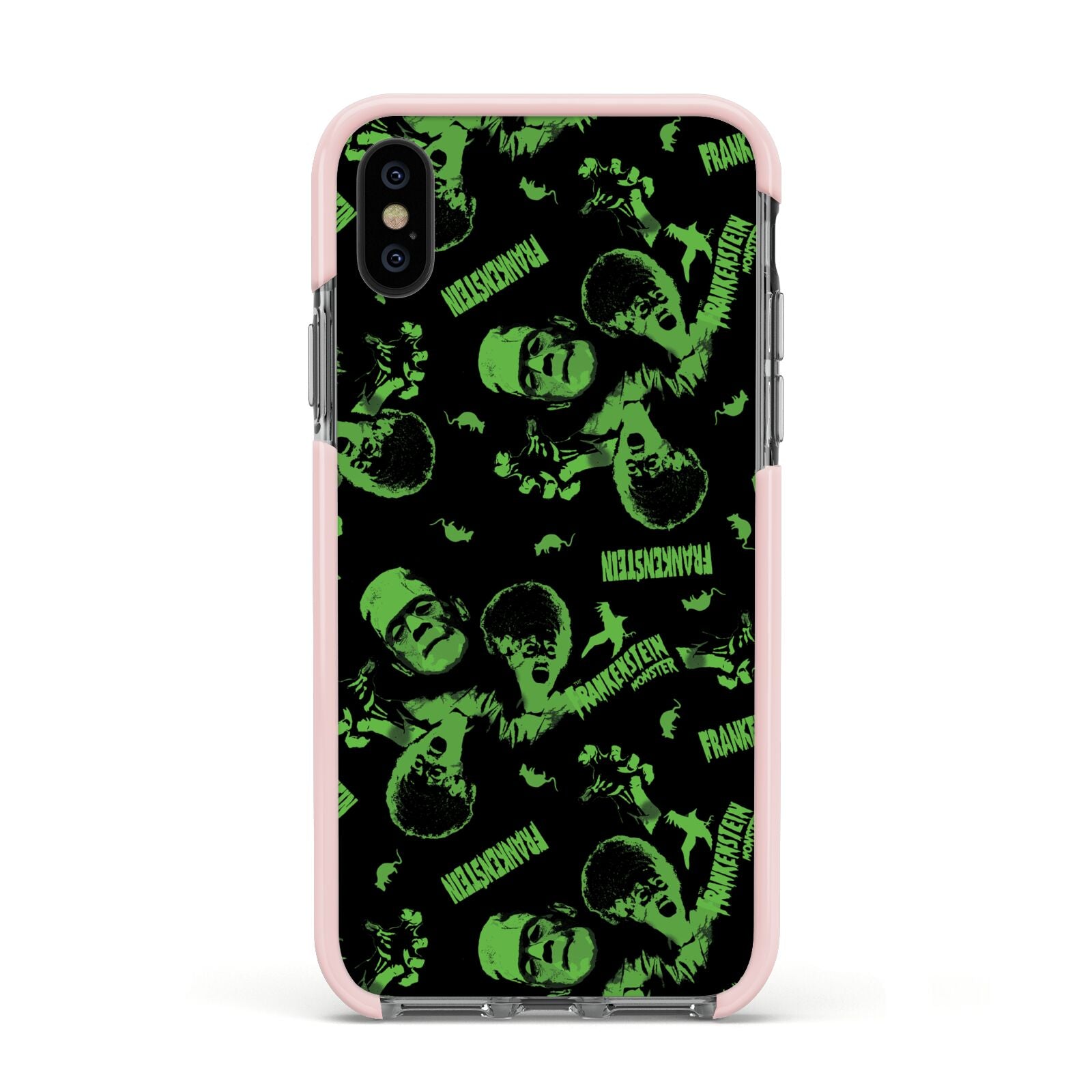 Halloween Monster Apple iPhone Xs Impact Case Pink Edge on Black Phone