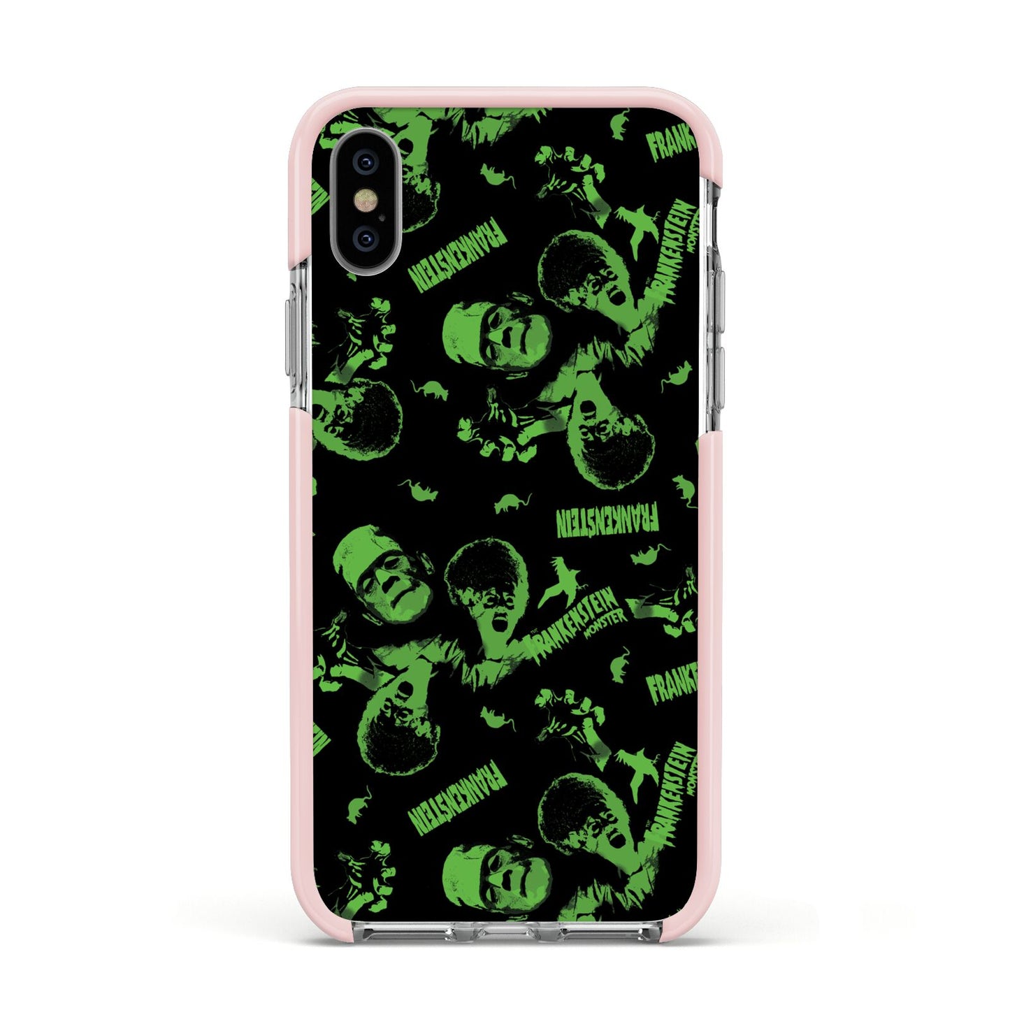 Halloween Monster Apple iPhone Xs Impact Case Pink Edge on Silver Phone