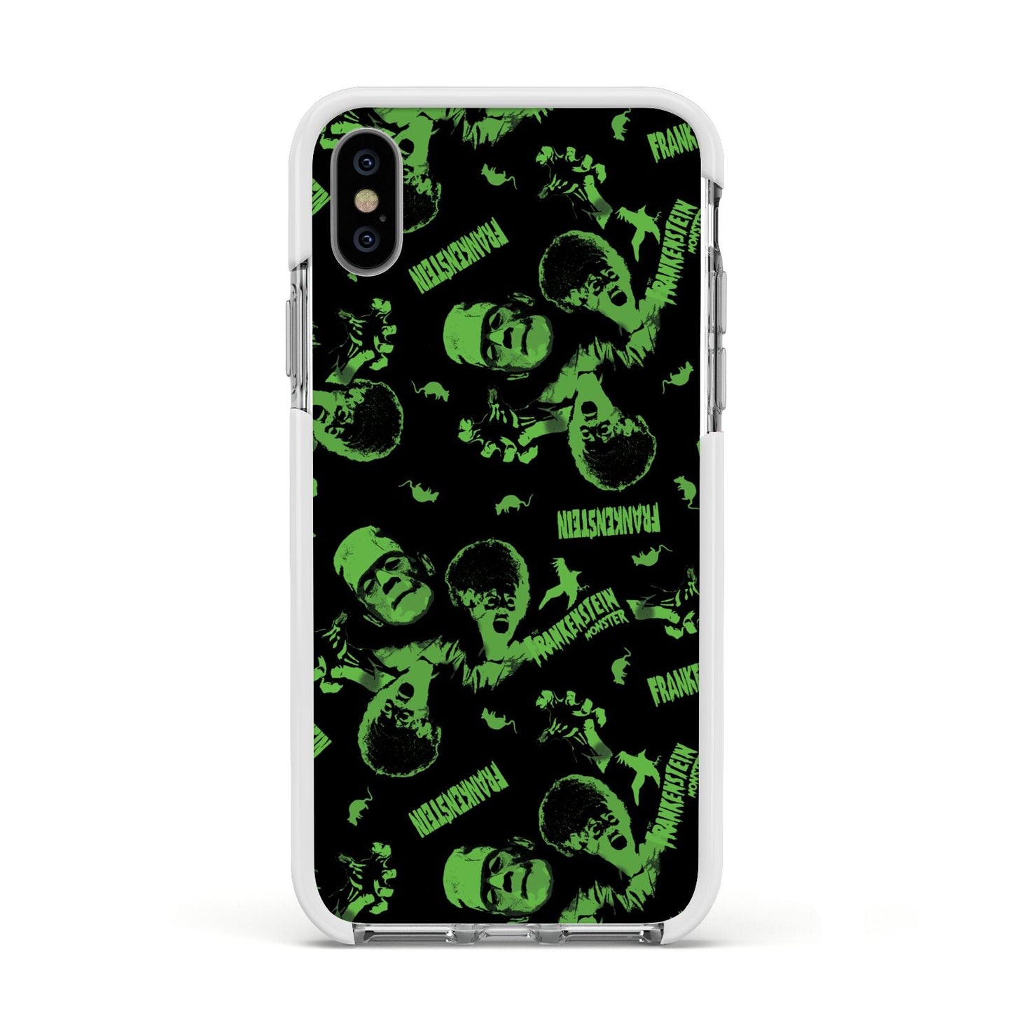 Halloween Monster Apple iPhone Xs Impact Case White Edge on Silver Phone