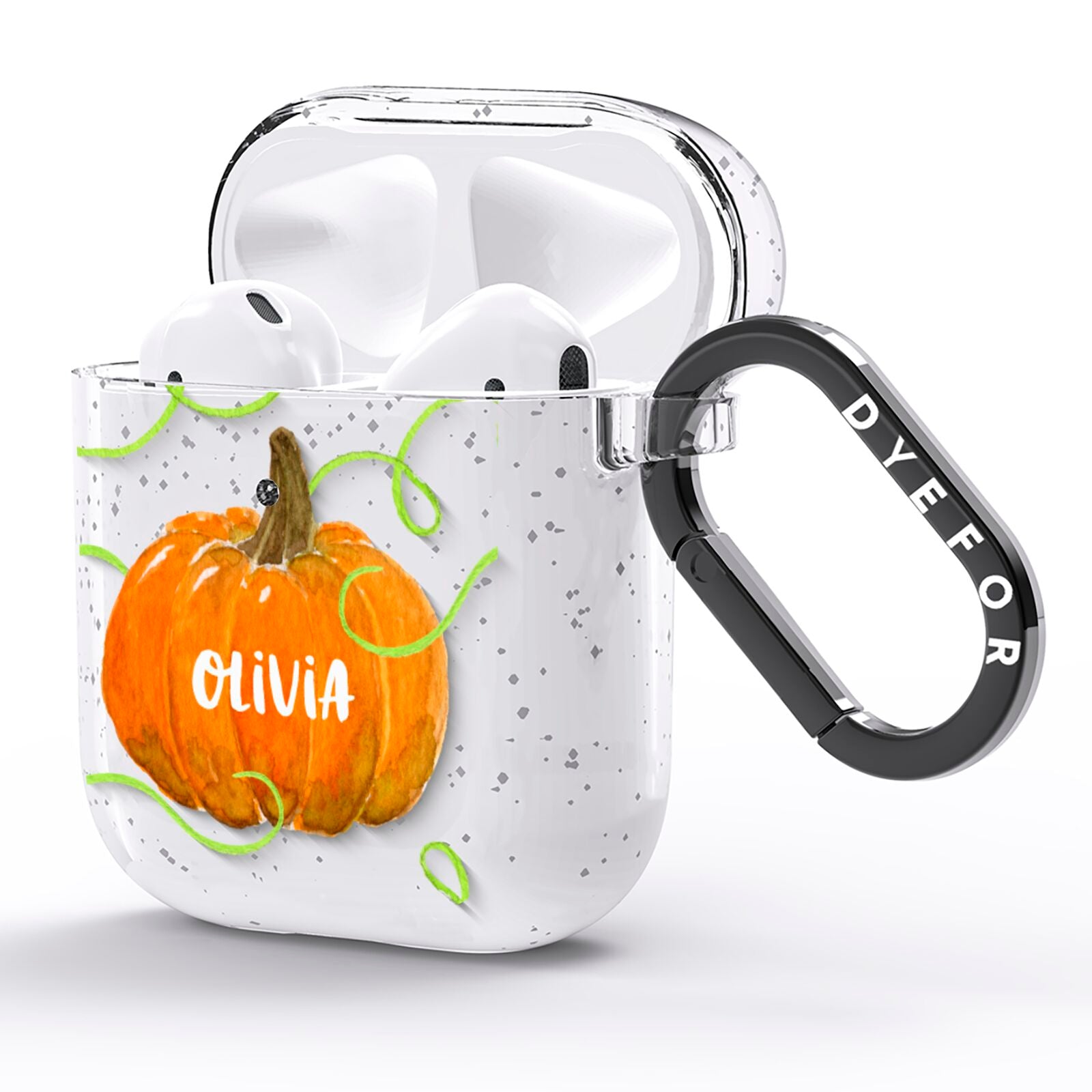 Halloween Pumpkin Personalised AirPods Glitter Case Side Image