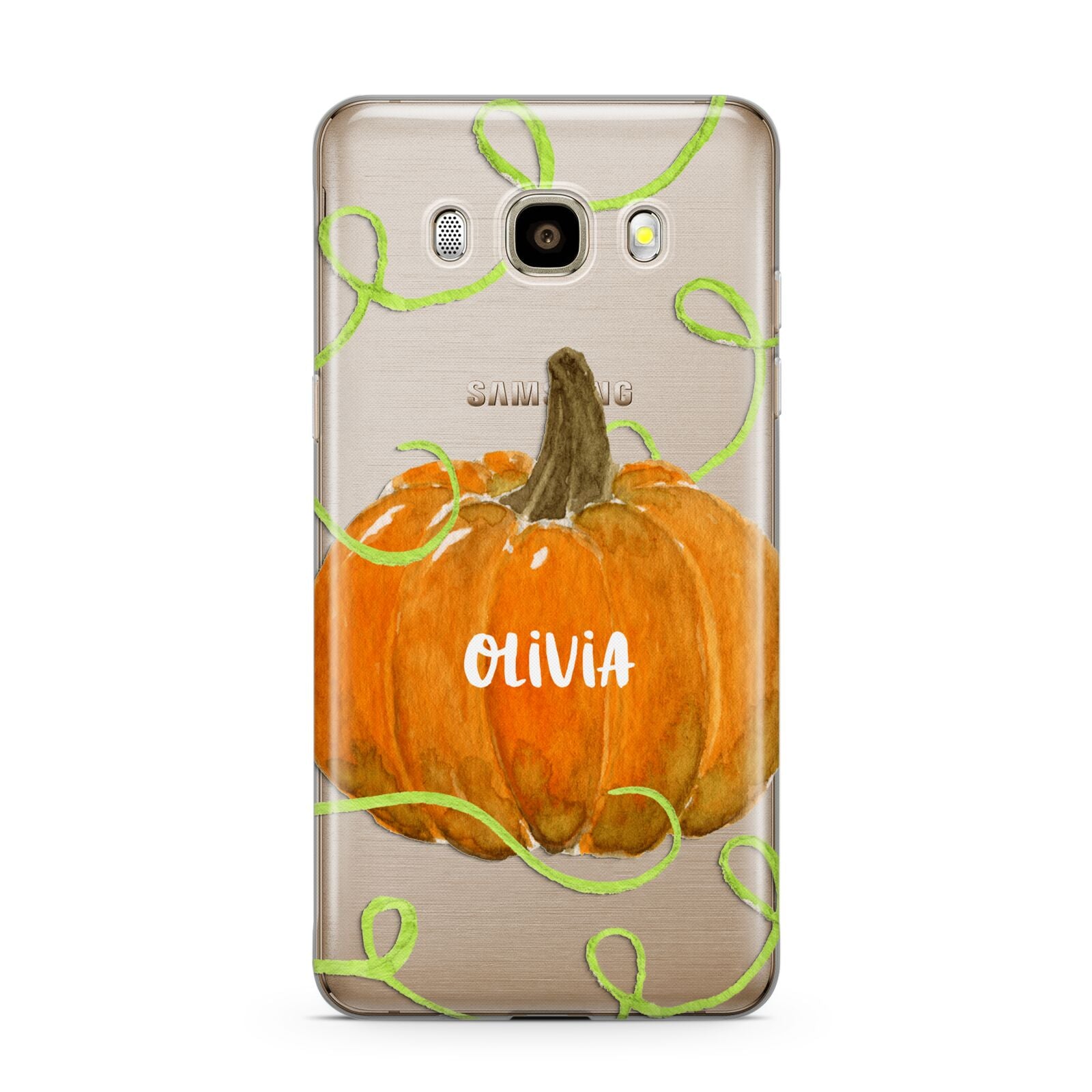 Halloween Pumpkin Personalised Samsung Galaxy J7 2016 Case on gold phone