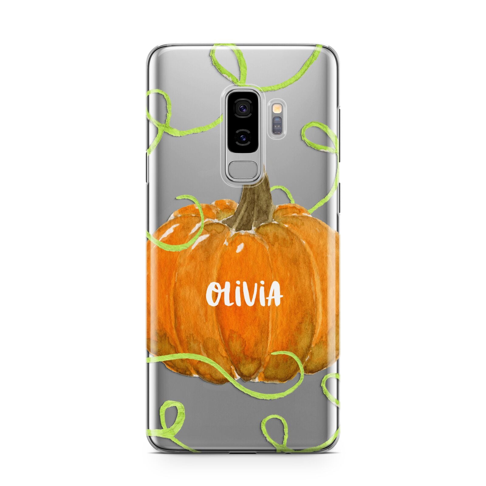 Halloween Pumpkin Personalised Samsung Galaxy S9 Plus Case on Silver phone