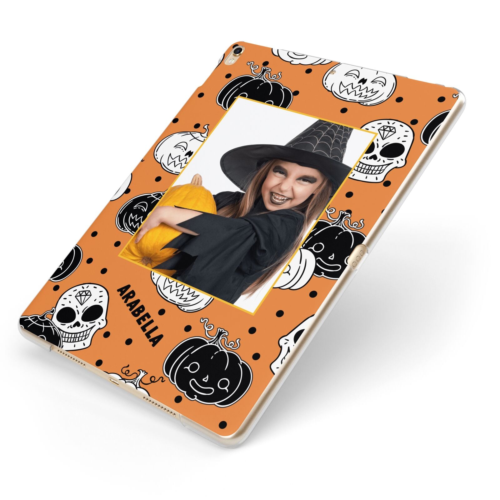 Halloween Pumpkins Photo Upload Apple iPad Case on Gold iPad Side View