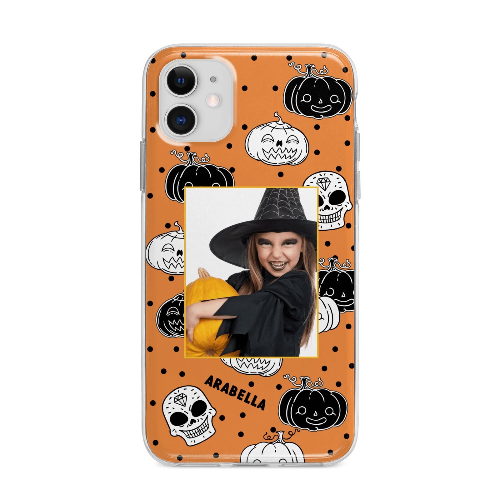 Halloween Pumpkins Photo Upload Apple iPhone 11 in White with Bumper Case